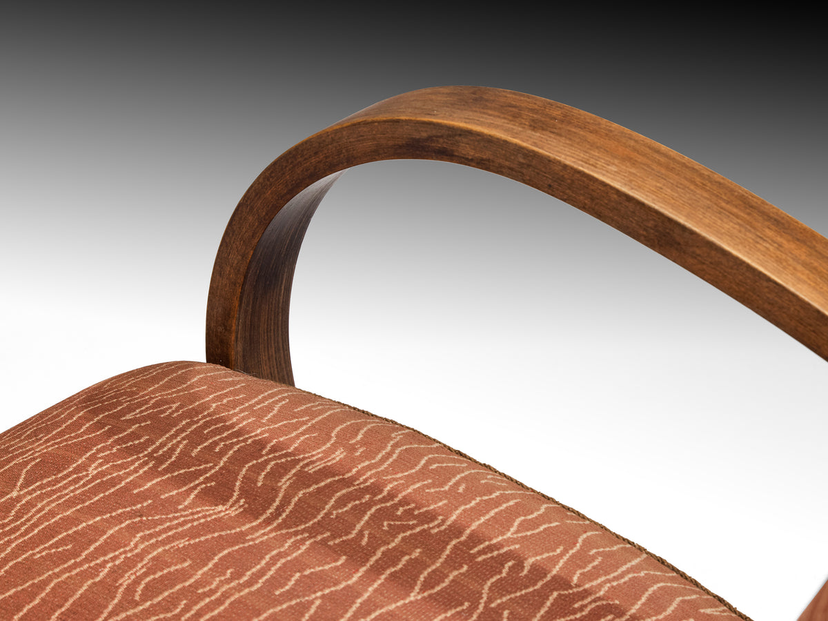 Streamlined Art Deco Lounge Chairs in Terracotta Motif Fabric Seating Morentz