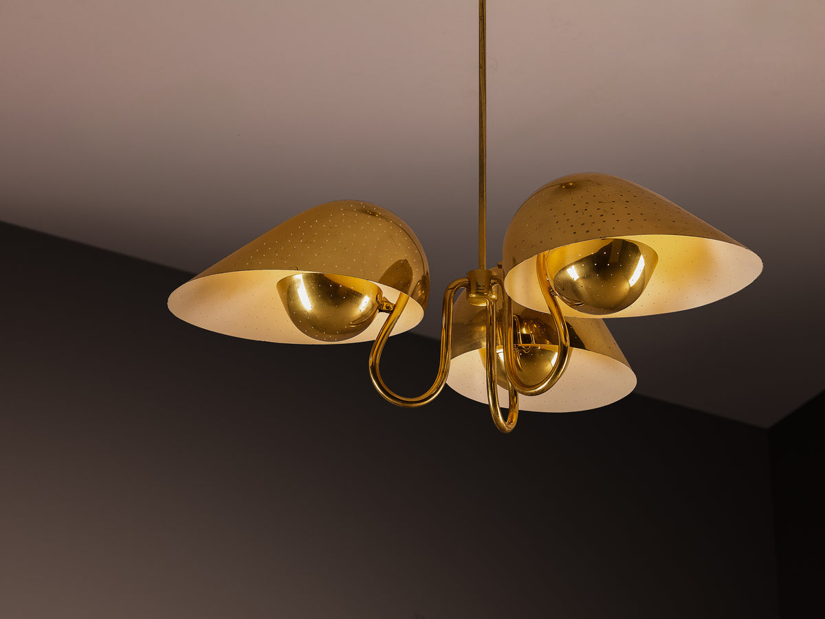 Carl-Axel Acking Swedish Modern Chandelier in Perforated Brass Lighting Morentz
