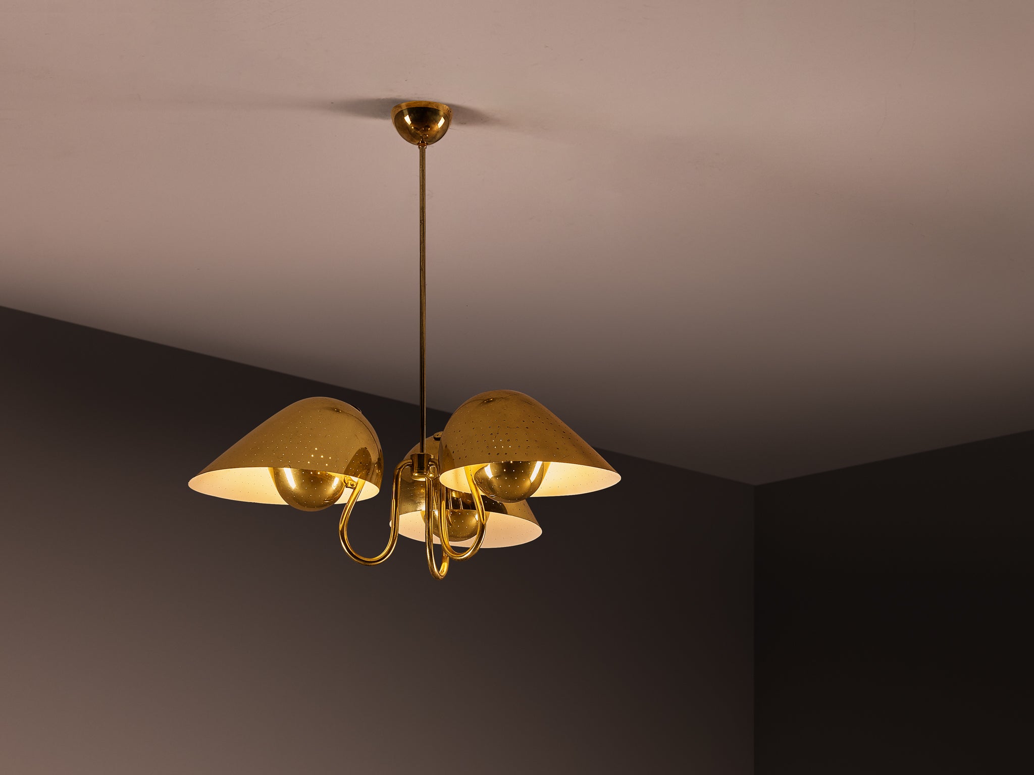 Carl-Axel Acking Swedish Modern Chandelier in Perforated Brass Lighting Morentz