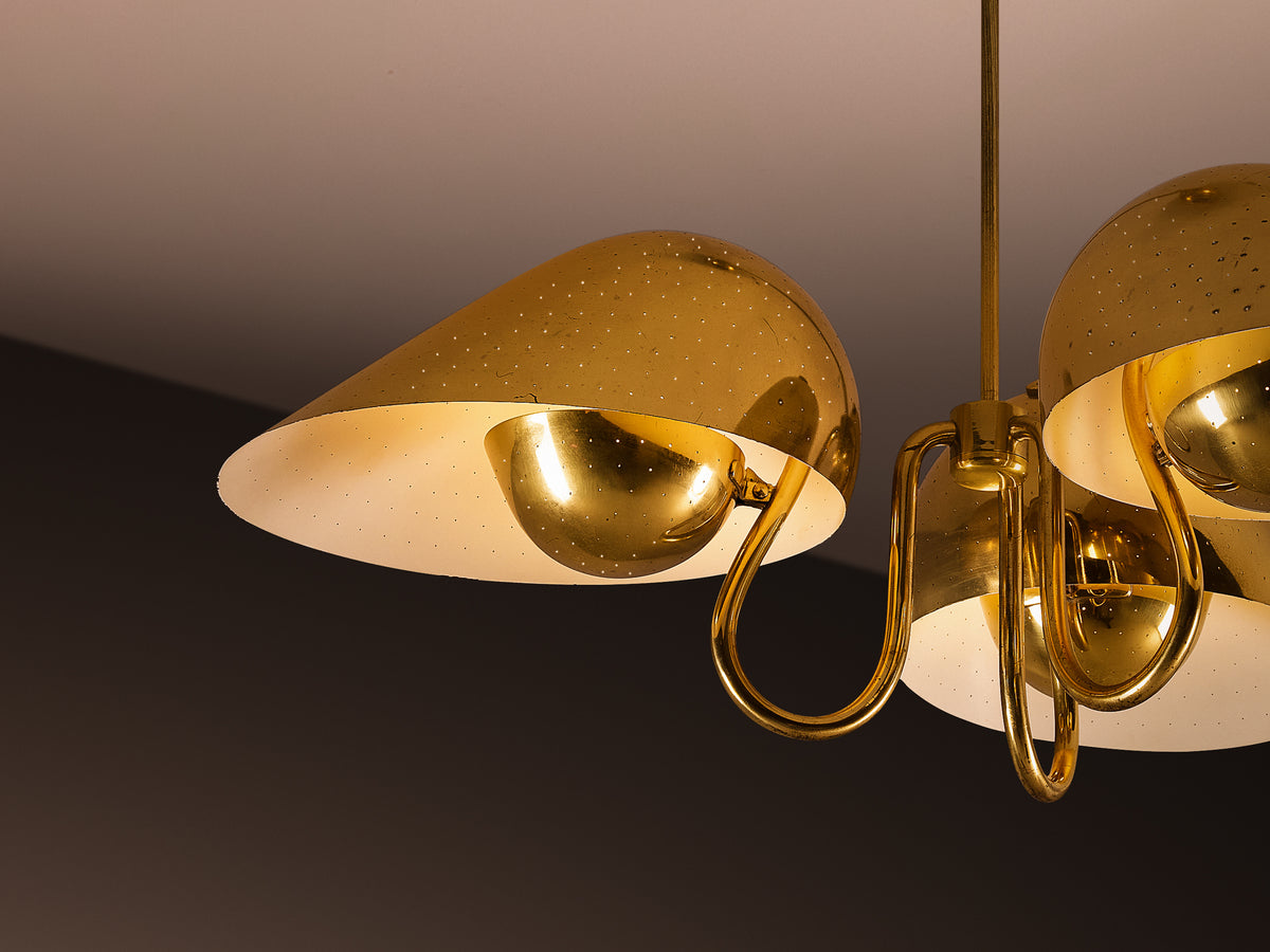 Carl-Axel Acking Swedish Modern Chandelier in Perforated Brass Lighting Morentz