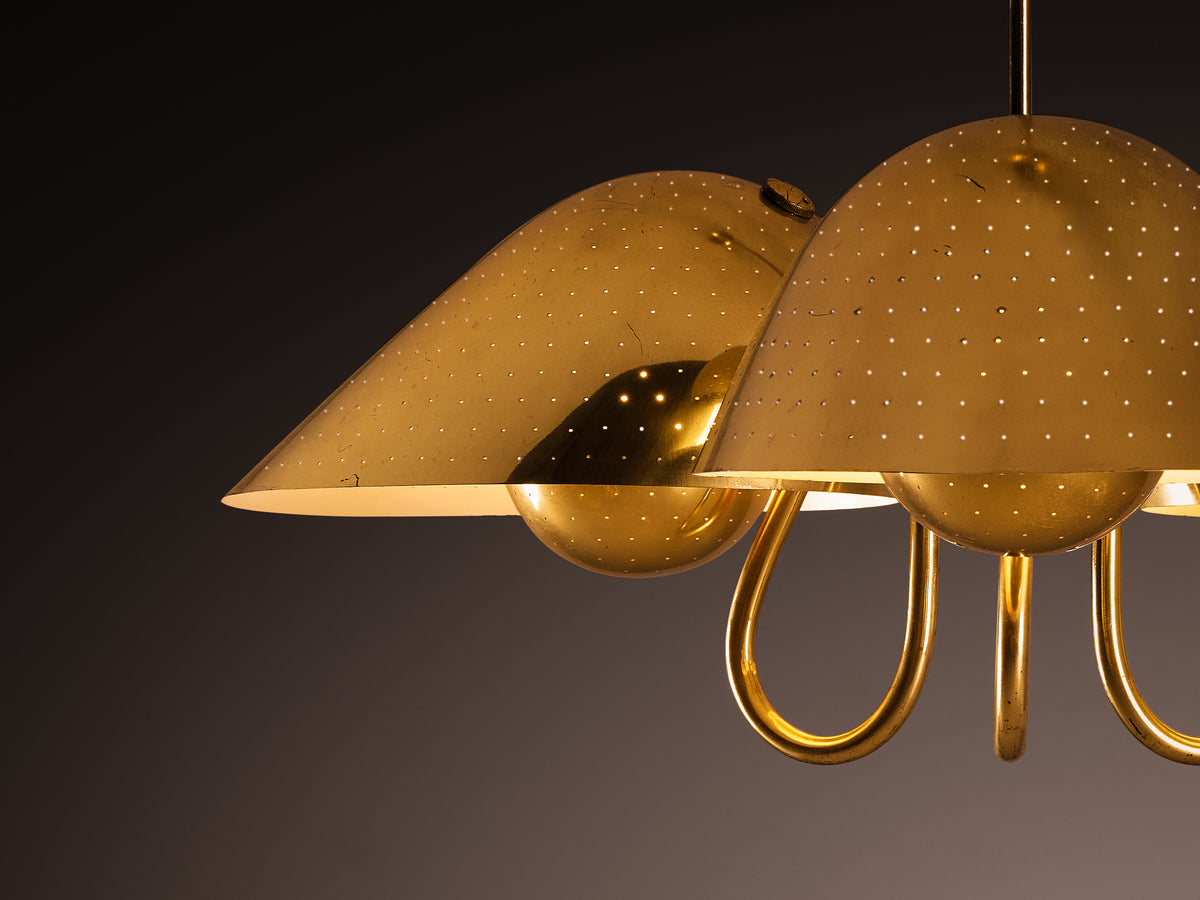 Carl-Axel Acking Swedish Modern Chandelier in Perforated Brass Lighting Morentz