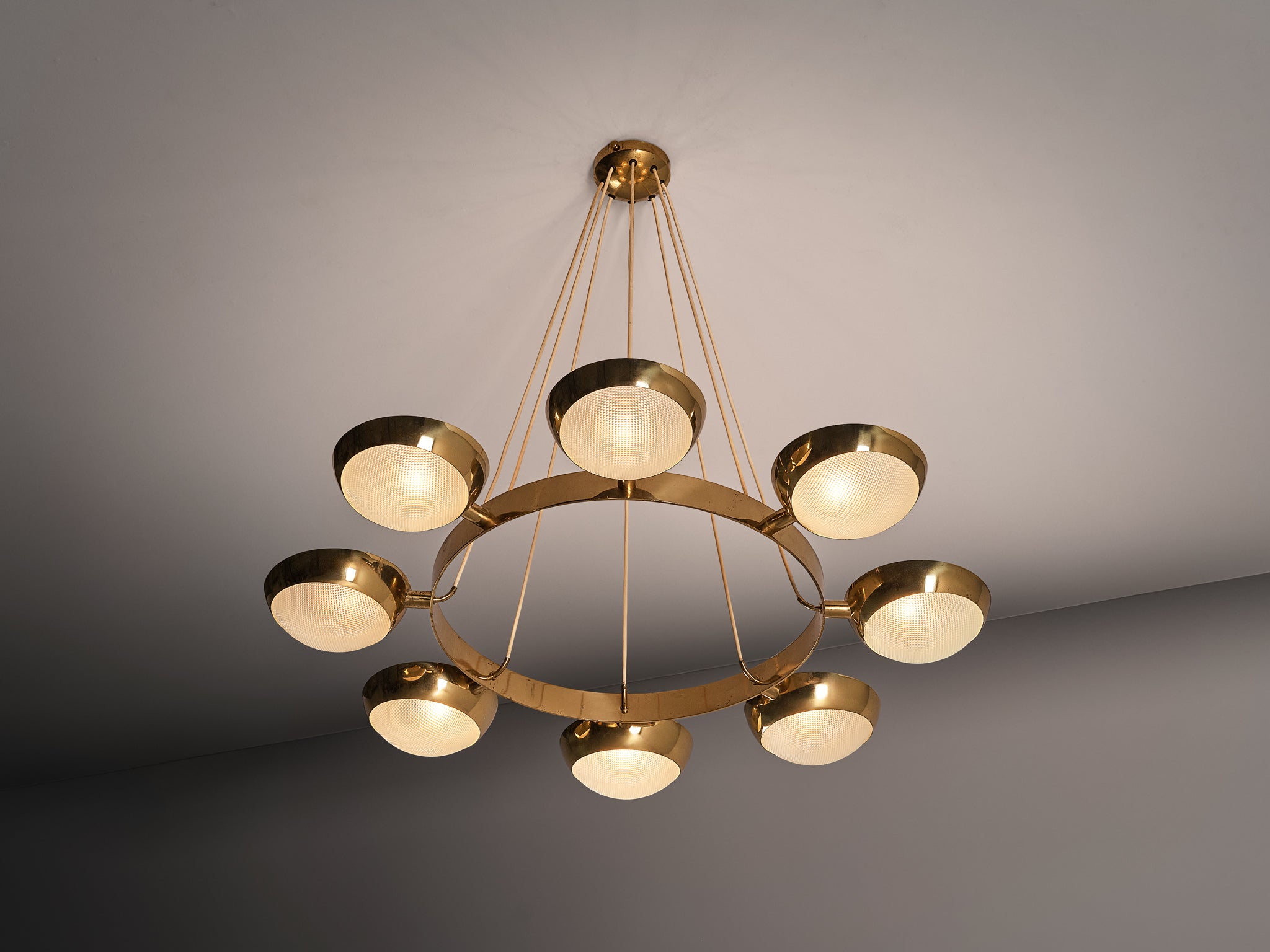 Italian Mid-Century Modern Chandelier in Brass, Prismatic Glass in 104cm/40.94in Lighting Morentz