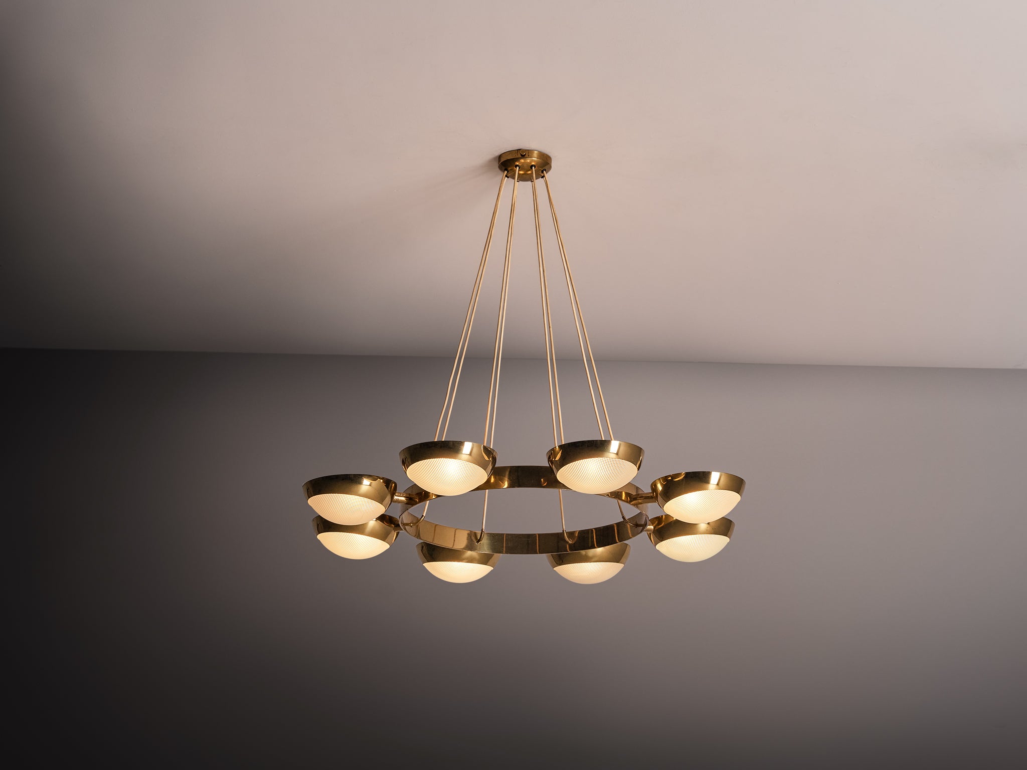 Italian Mid-Century Modern Chandelier in Brass, Prismatic Glass in 104cm/40.94in Lighting Morentz