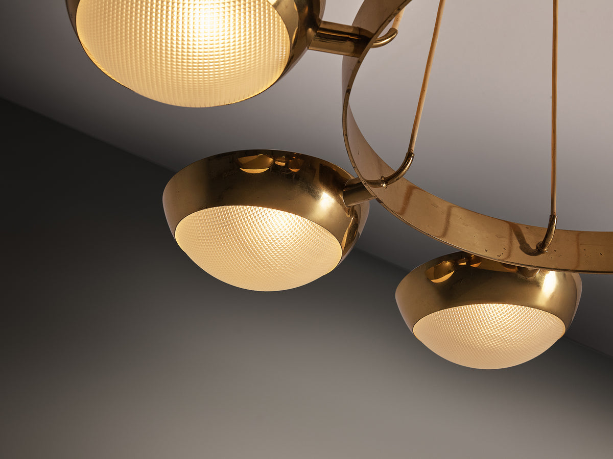 Italian Stilnovo Chandelier in Brass, Prismatic Glass in 104cm/40.94in Lighting Morentz