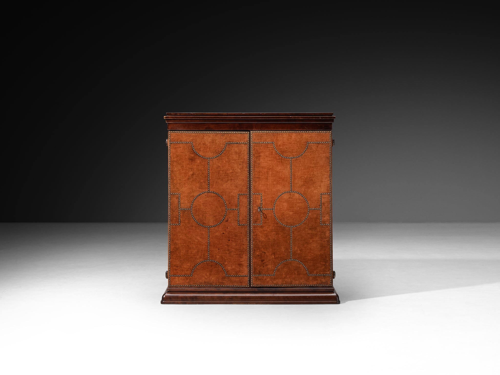 Otto Schulz for Boet Rare Cabinet in Velvet, Walnut, and Brass Nails Case pieces and storage cabinets Morentz