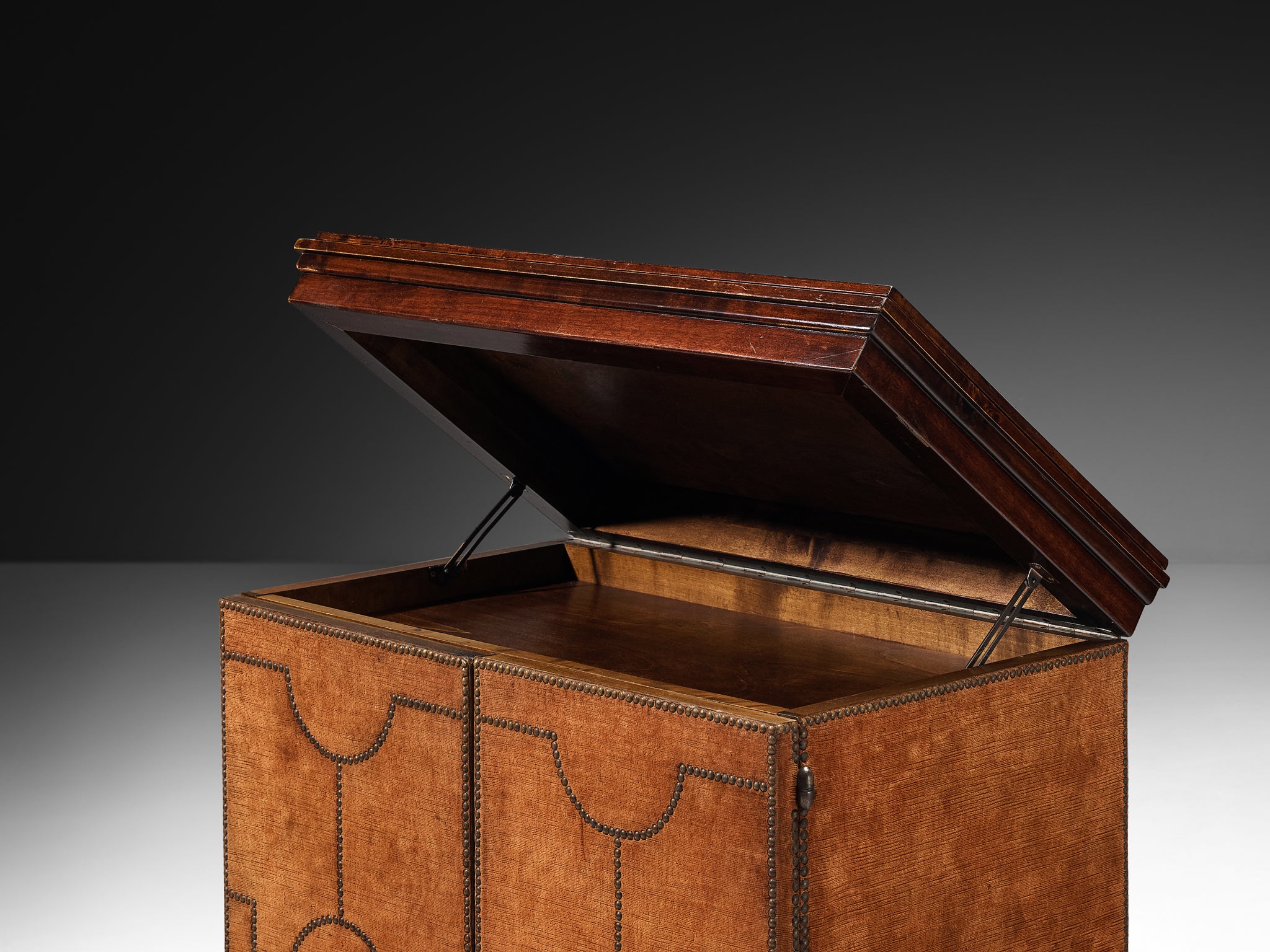 Otto Schulz for Boet Rare Cabinet in Velvet, Walnut, and Brass Nails Case pieces and storage cabinets Morentz