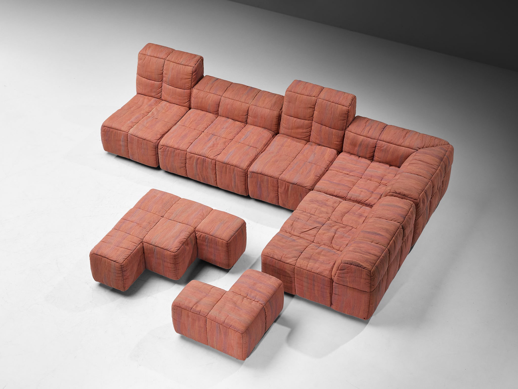 Hans Hopfer for Neue Wiener Werkstätte 'Castell' Sectional Sofa in Pink Fabric Seating Morentz