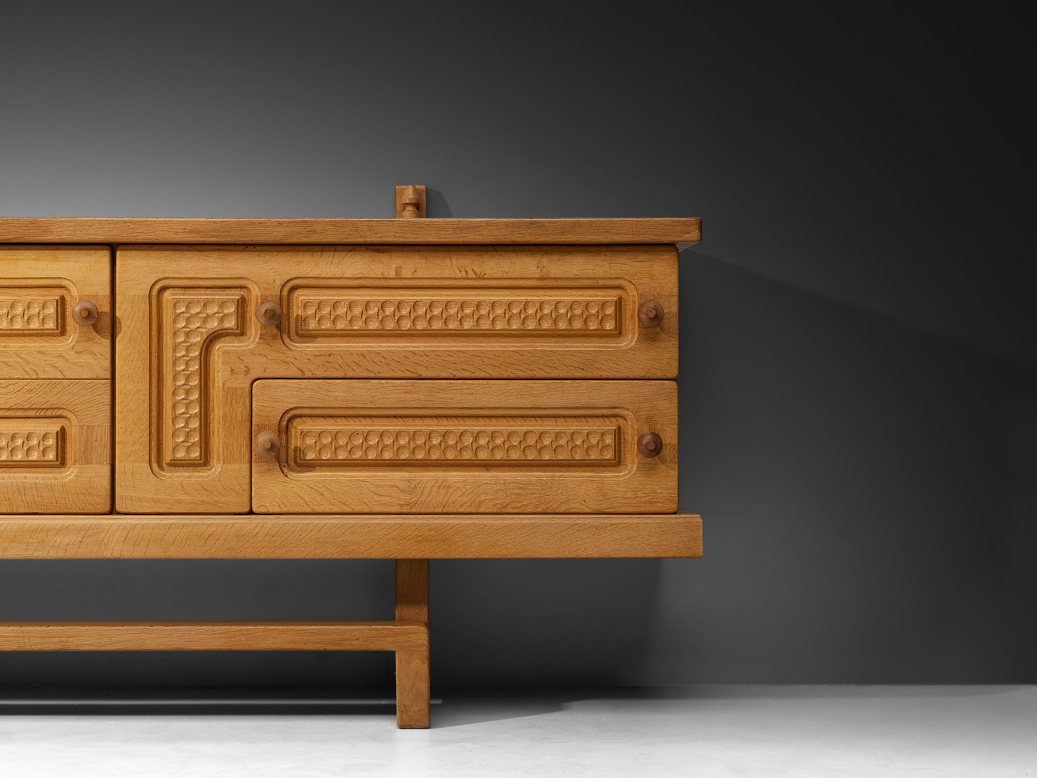 Guillerme & Chambron Angular Carved Sideboard in Solid Oak Case pieces and storage cabinets Morentz
