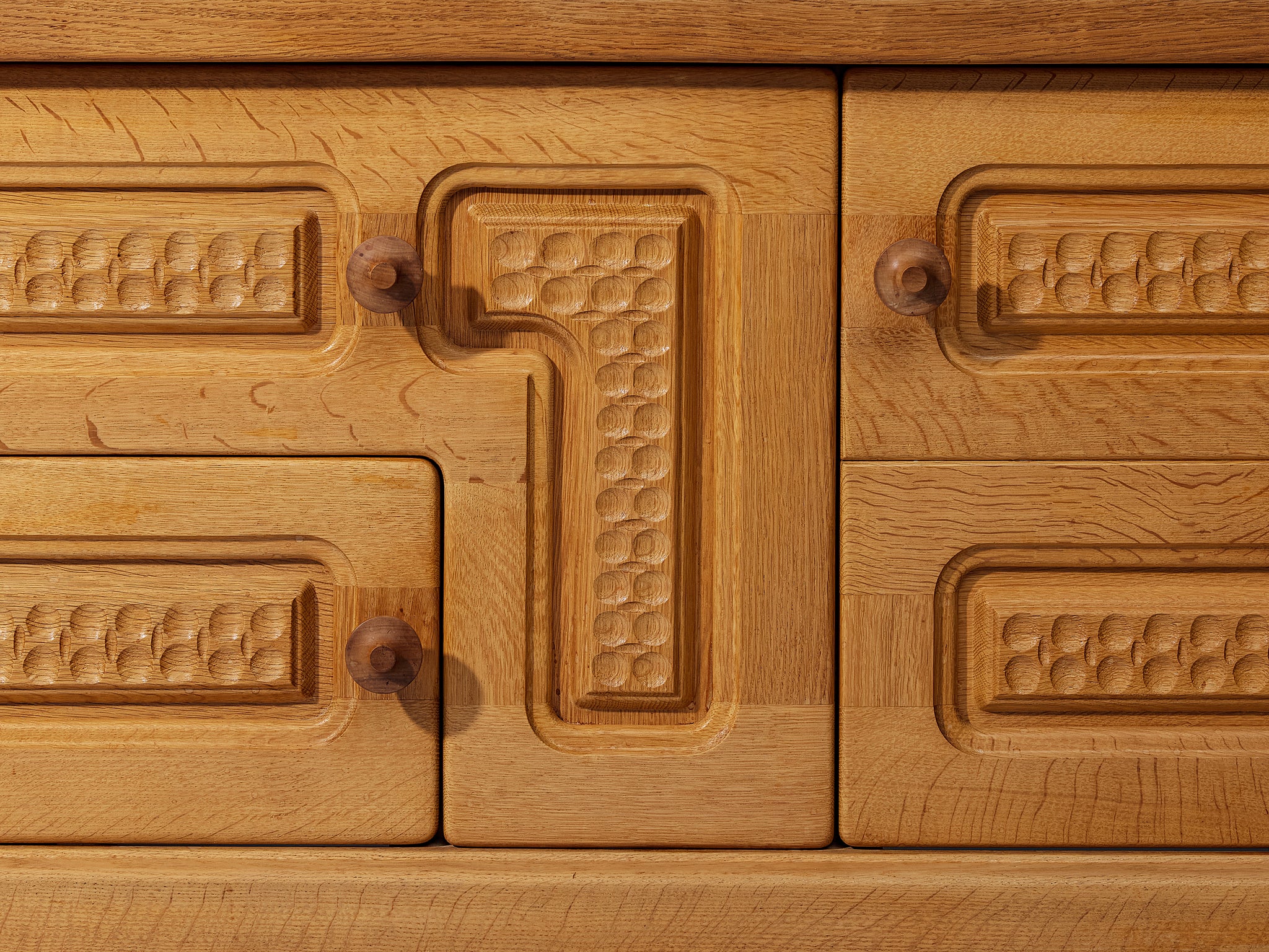 Guillerme & Chambron Angular Carved Sideboard in Solid Oak Case pieces and storage cabinets Morentz