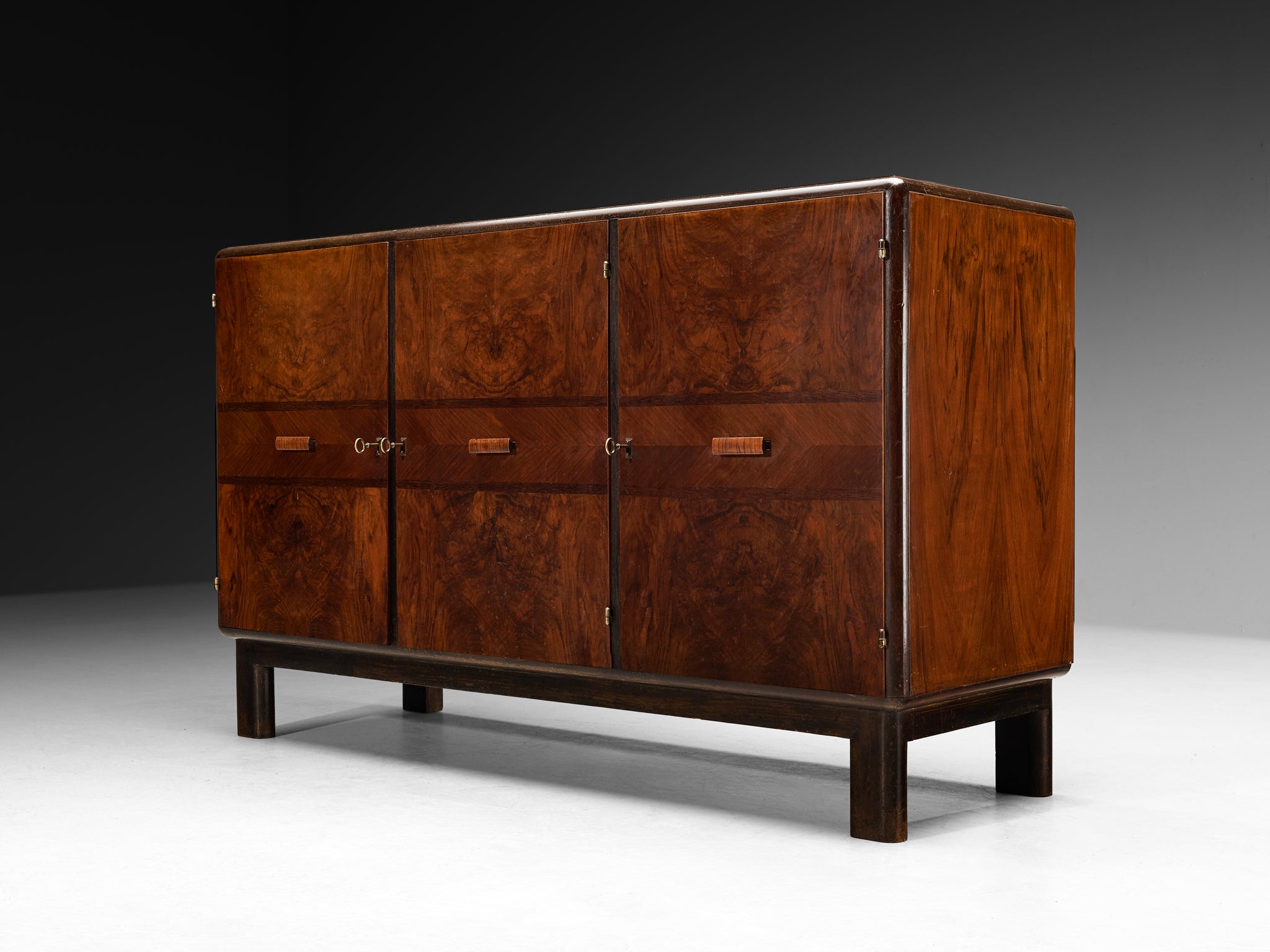 1930s Italian Art Deco Sideboards in Bookmatched Walnut Burl Case pieces and storage cabinets Morentz