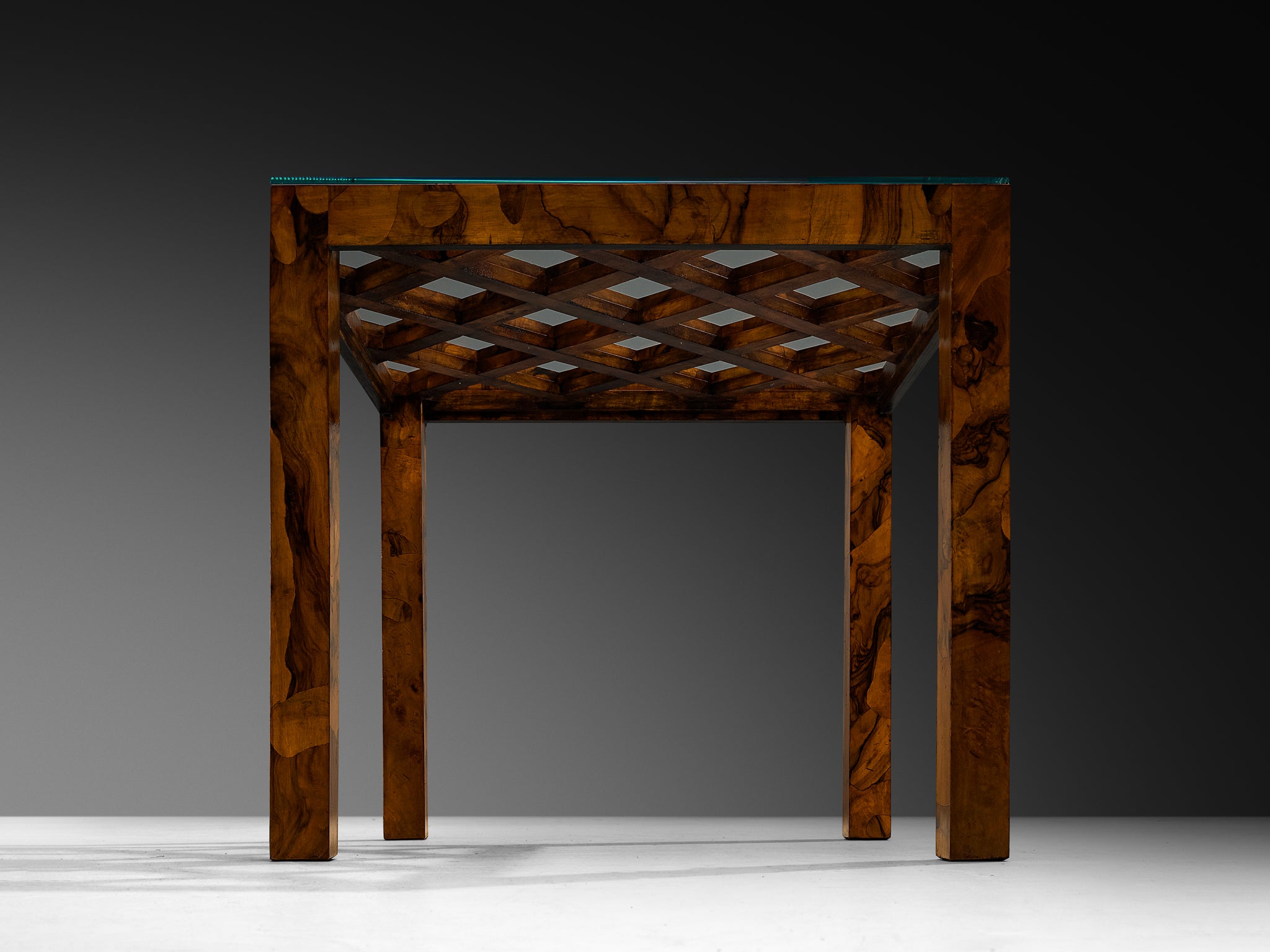 Italian 1930s Art Deco Dining or Center Table with Lattice Top in Walnut Burl Tables Morentz