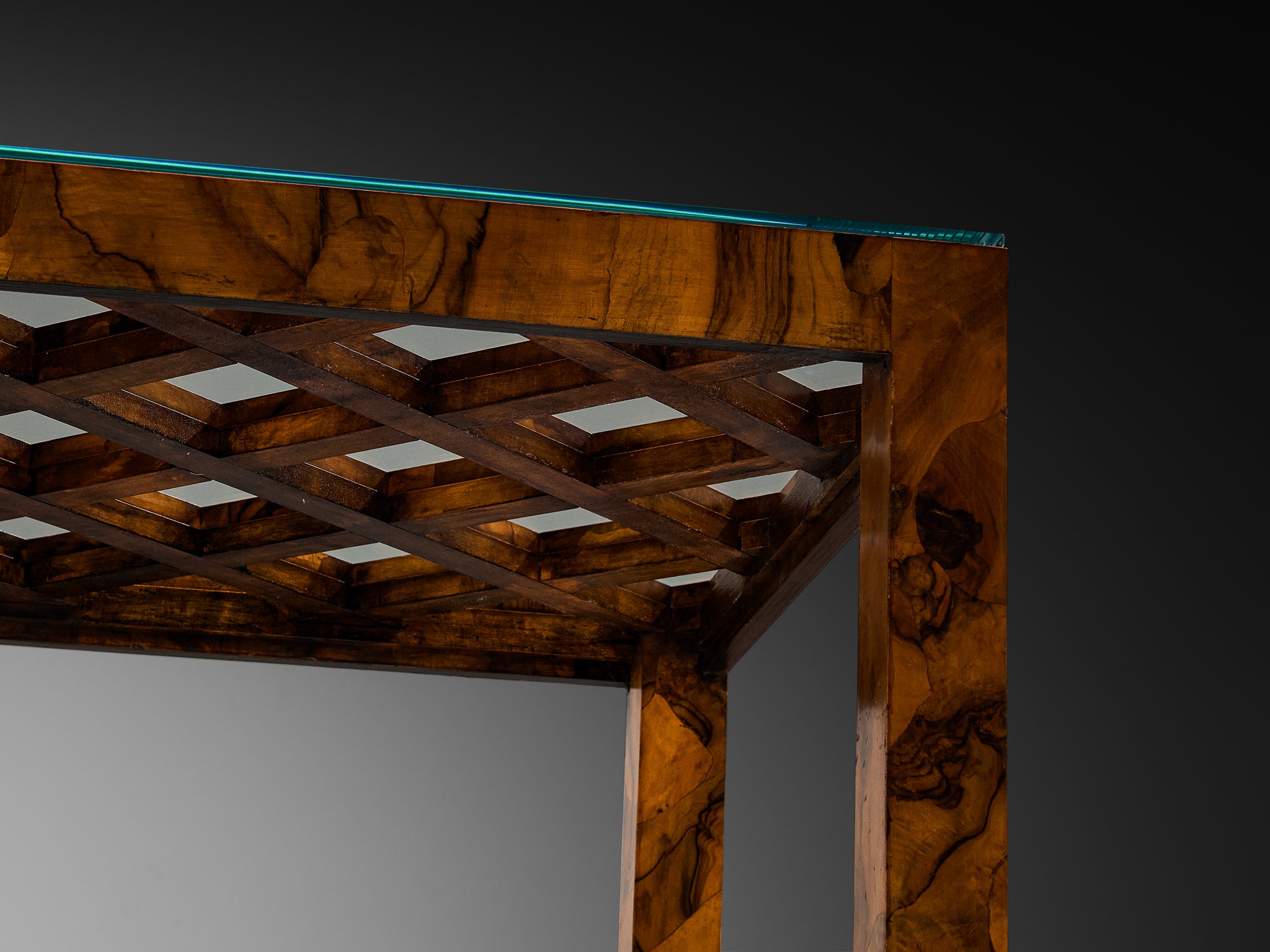 Italian 1930s Art Deco Dining or Center Table with Lattice Top in Walnut Burl Tables Morentz