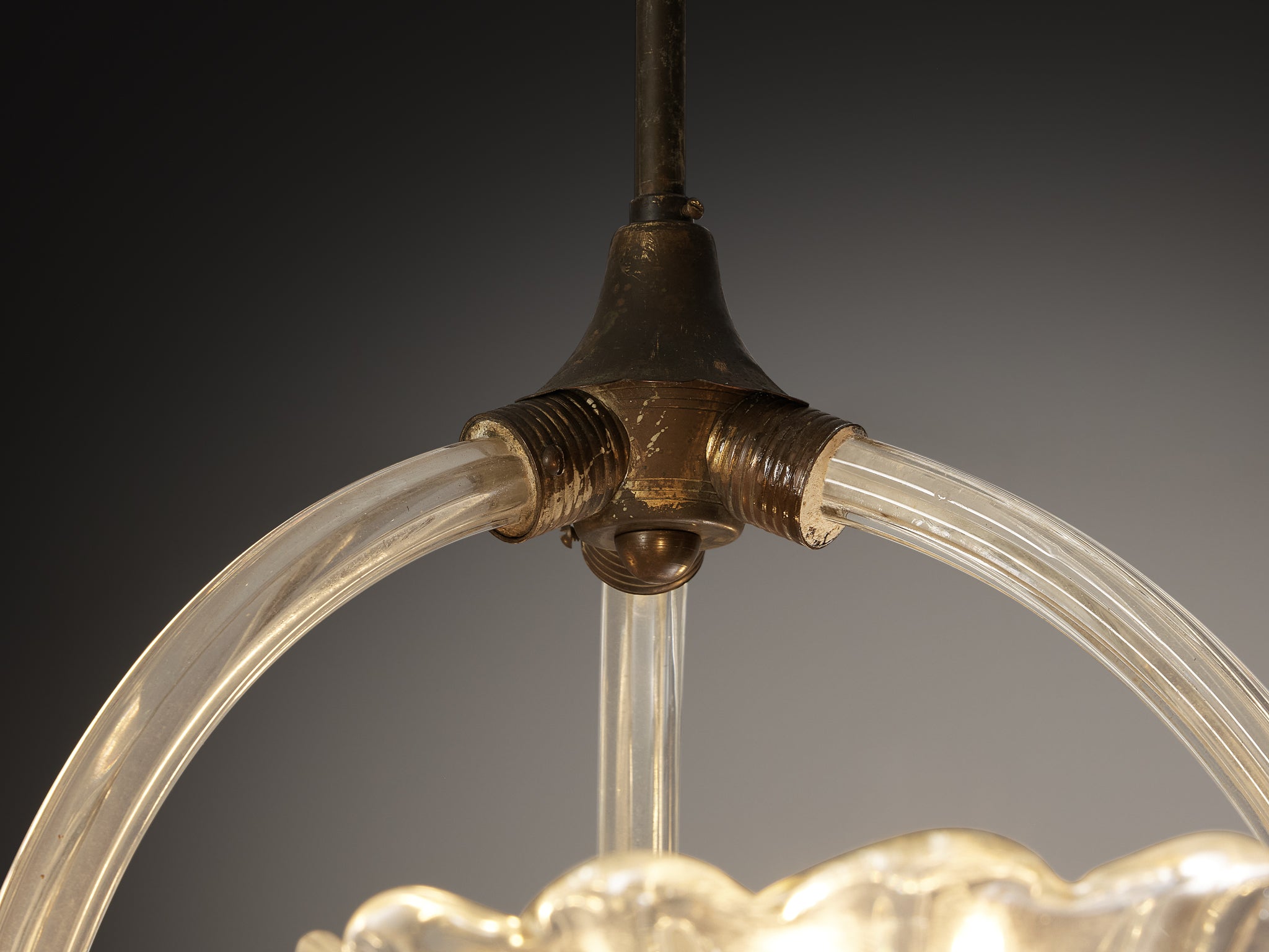 Barovier & Toso Italian Chandelier in Crystal Glass and Brass Lighting Morentz