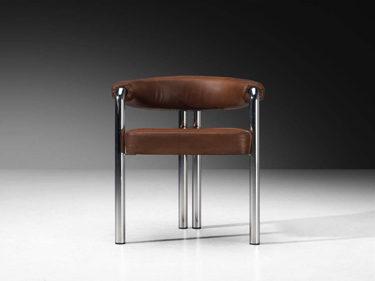 Nienkamper for De Sede Set of Eight Dining Chairs in Leather and Chromed Metal Seating Morentz
