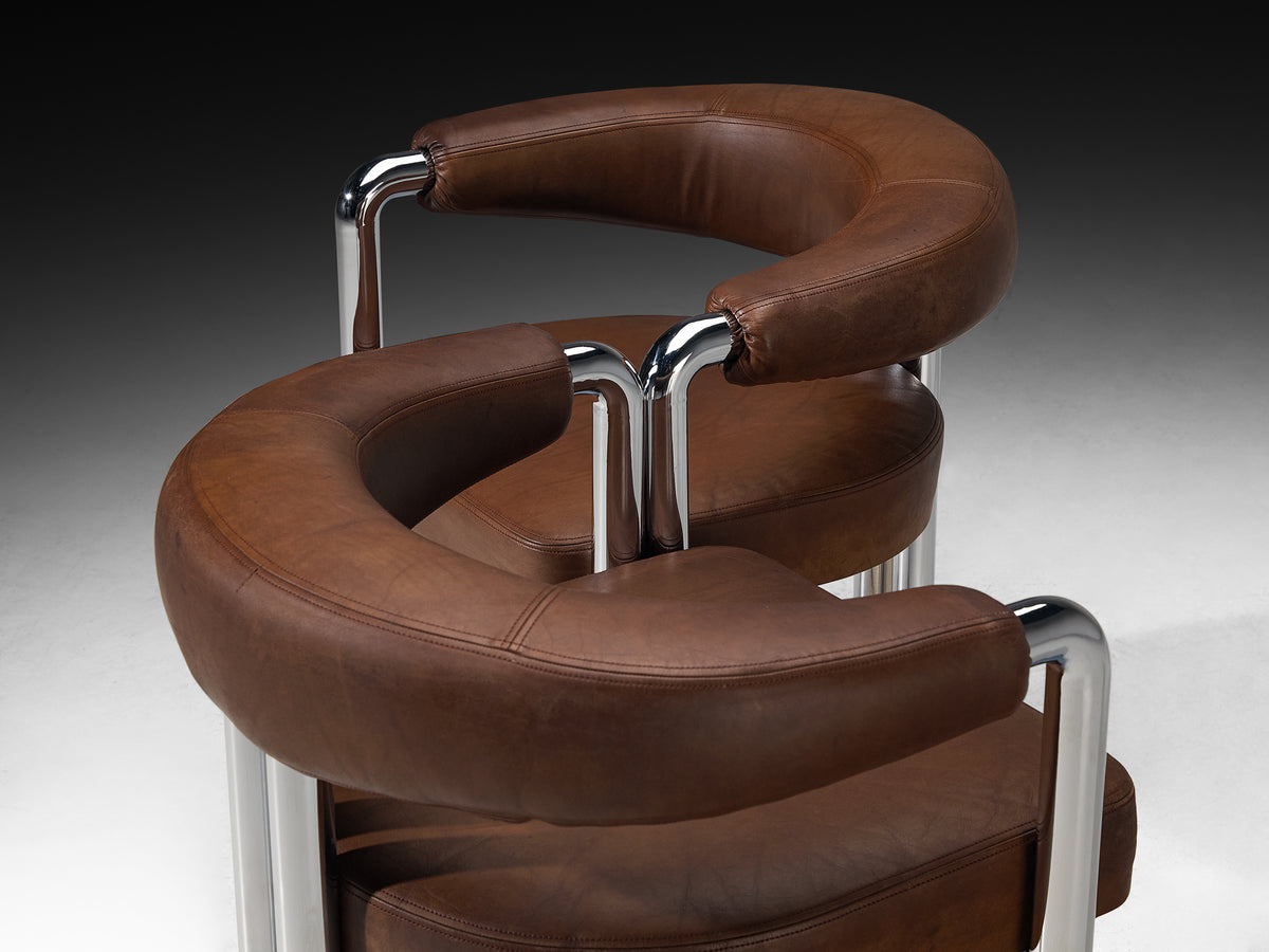 Nienkamper for De Sede Set of Eight Dining Chairs in Leather and Chromed Metal Seating Morentz