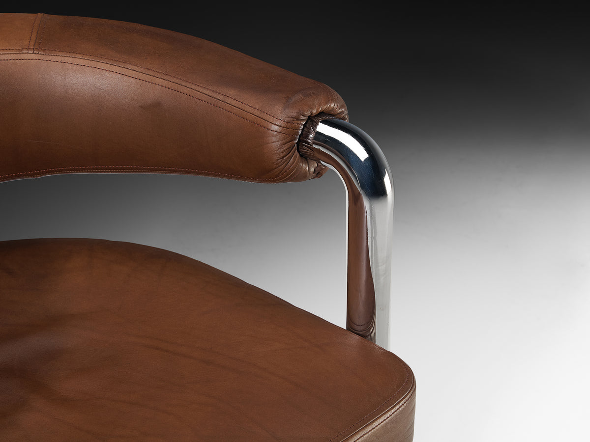 Nienkamper for De Sede Set of Eight Dining Chairs in Leather and Chromed Metal Seating Morentz