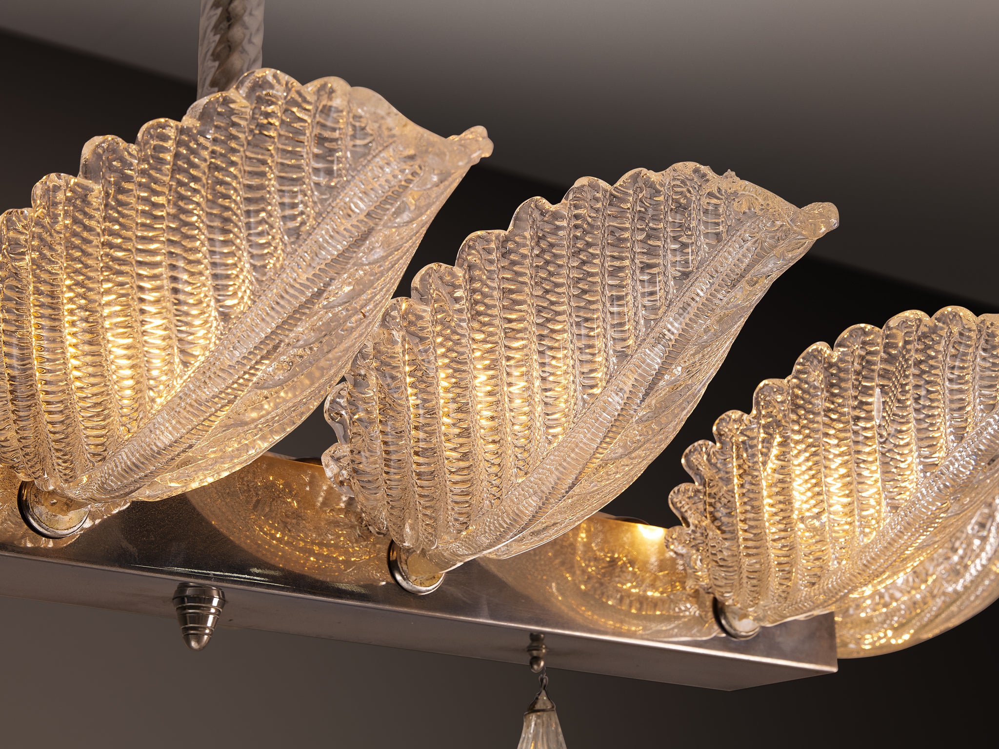 Barovier & Toso Chandelier with Petals in Crystal Glass Lighting Morentz