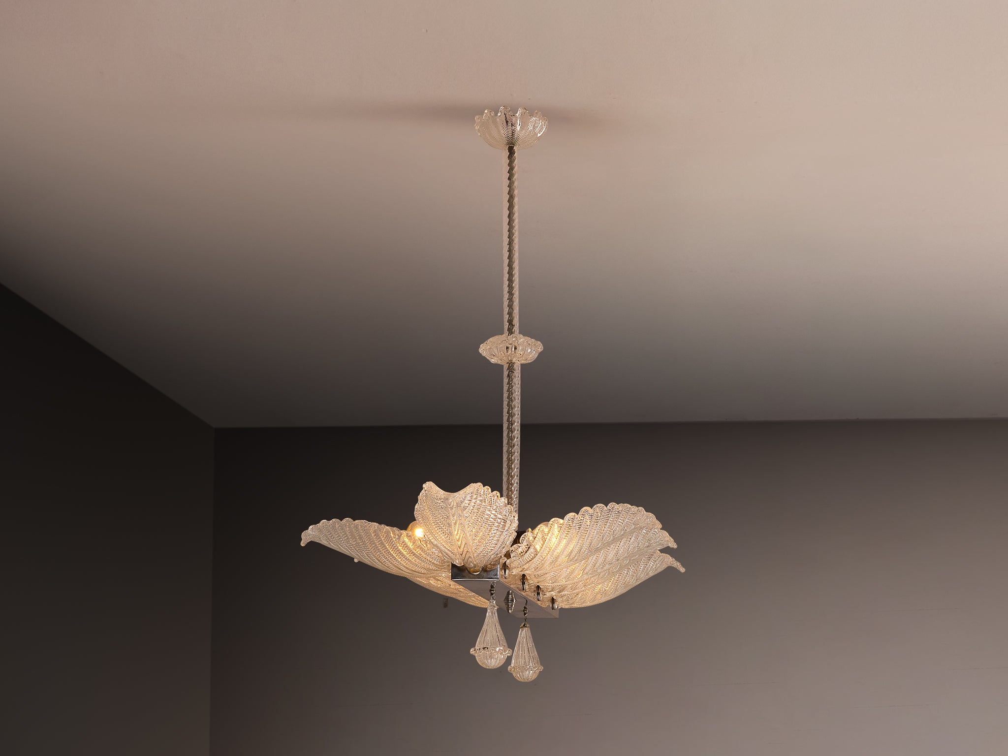 Barovier & Toso Chandelier with Petals in Crystal Glass Lighting Morentz