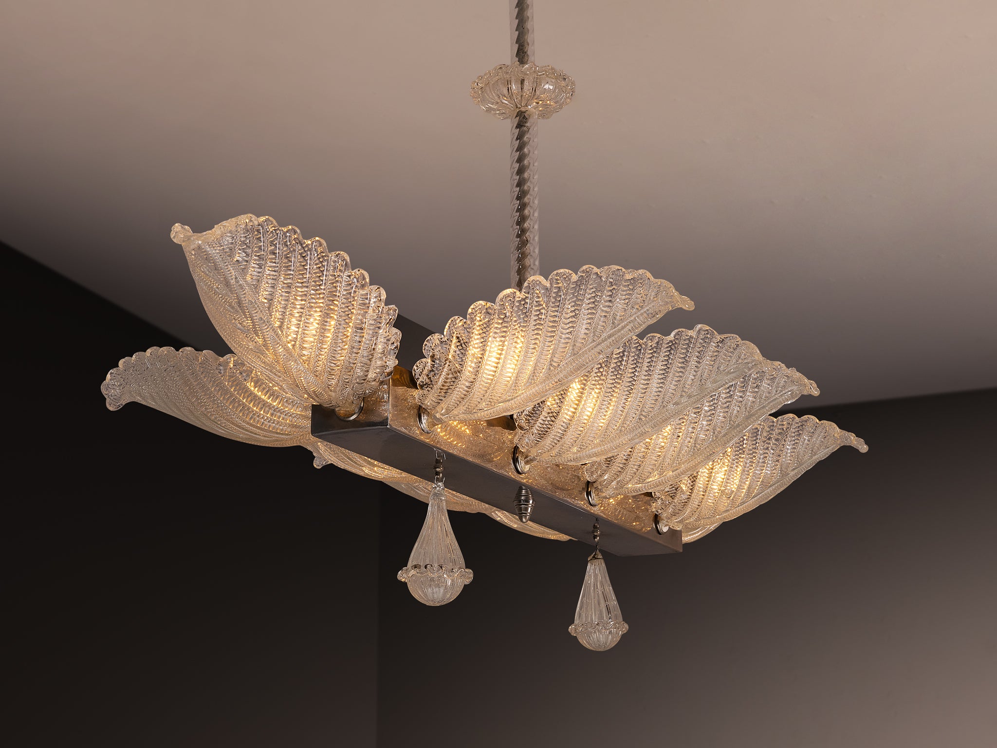 Barovier & Toso Chandelier with Petals in Crystal Glass Lighting Morentz