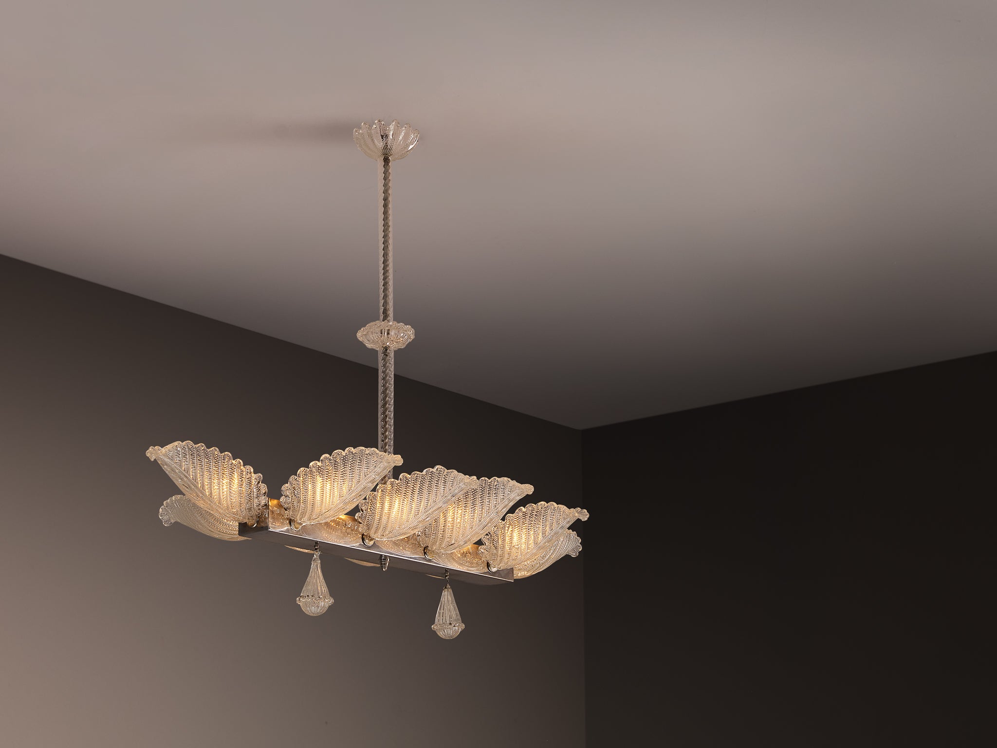 Barovier & Toso Chandelier with Petals in Crystal Glass Lighting Morentz
