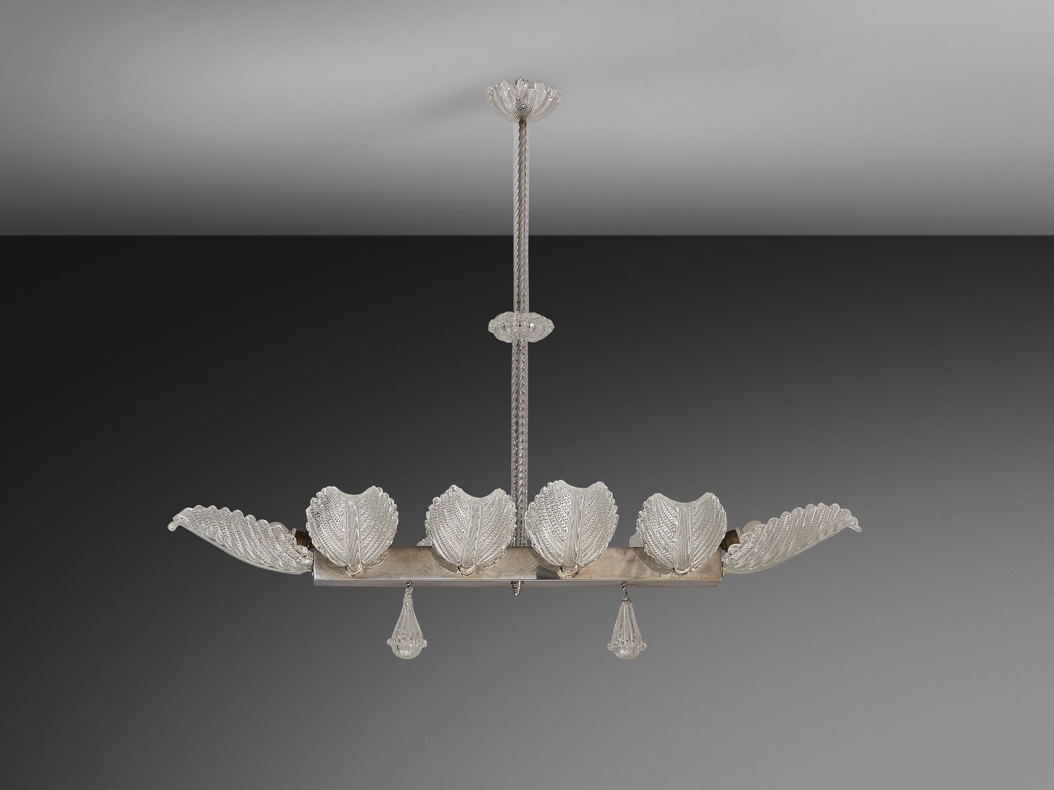 Barovier & Toso Chandelier with Petals in Crystal Glass Lighting Morentz