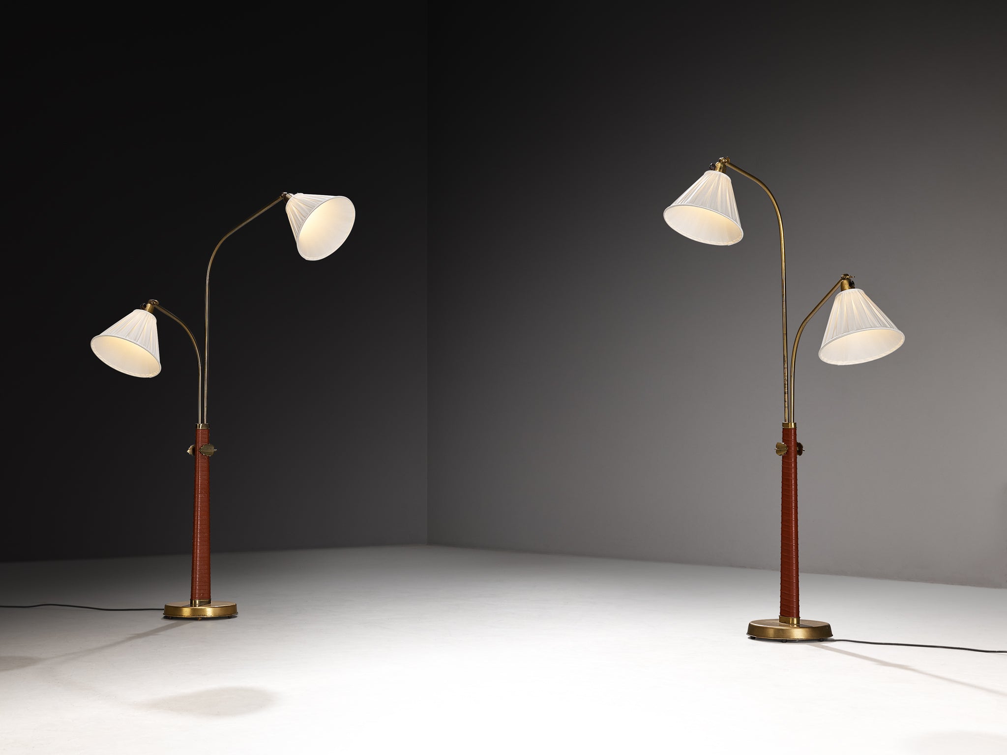 Hans Bergström Rare Adjustable Floor Lamps for Ateljé Lyktan with Decorative Brass Flowers Lighting Morentz