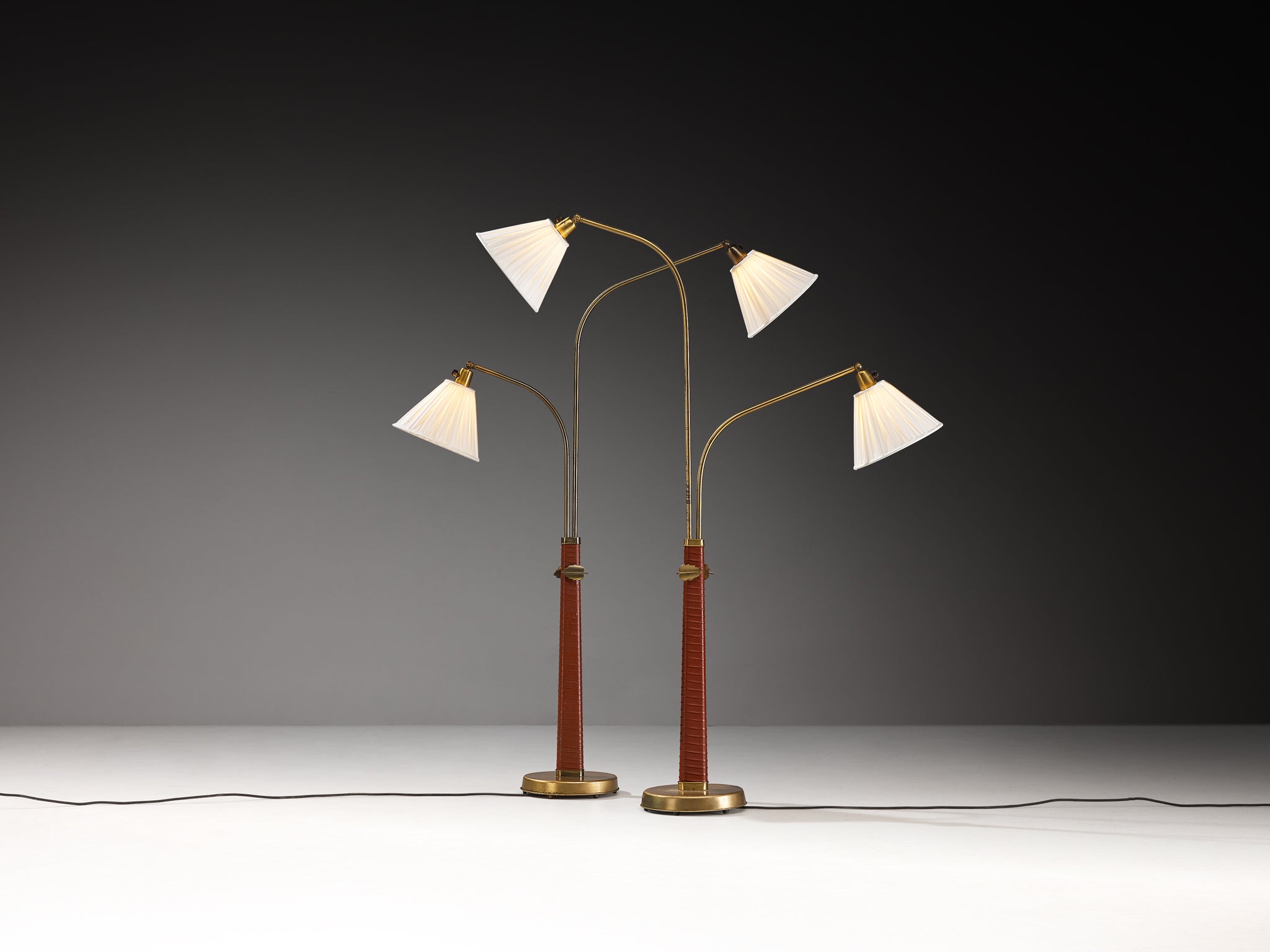 Hans Bergström Rare Adjustable Floor Lamps for Ateljé Lyktan with Decorative Brass Flowers Lighting Morentz