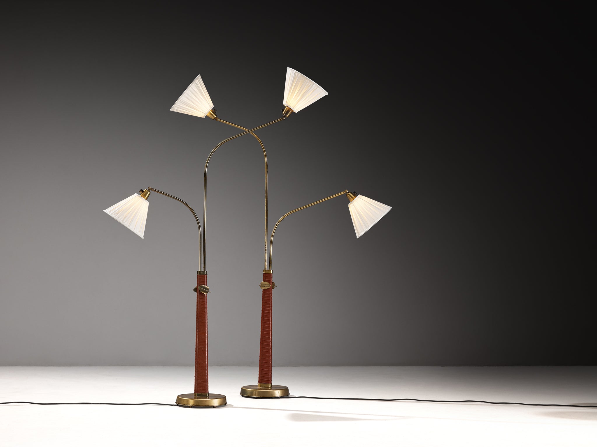Hans Bergström Rare Adjustable Floor Lamps for Ateljé Lyktan with Decorative Brass Flowers Lighting Morentz