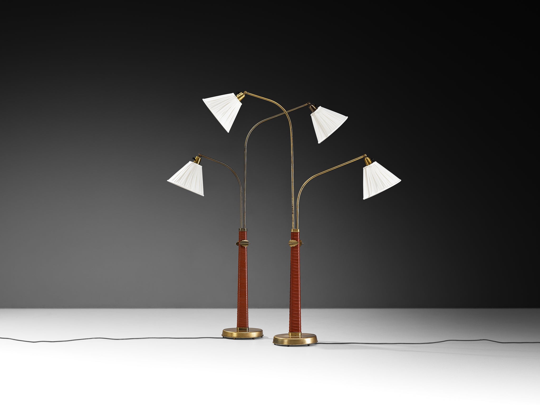 Hans Bergström Rare Adjustable Floor Lamps for Ateljé Lyktan with Decorative Brass Flowers Lighting Morentz