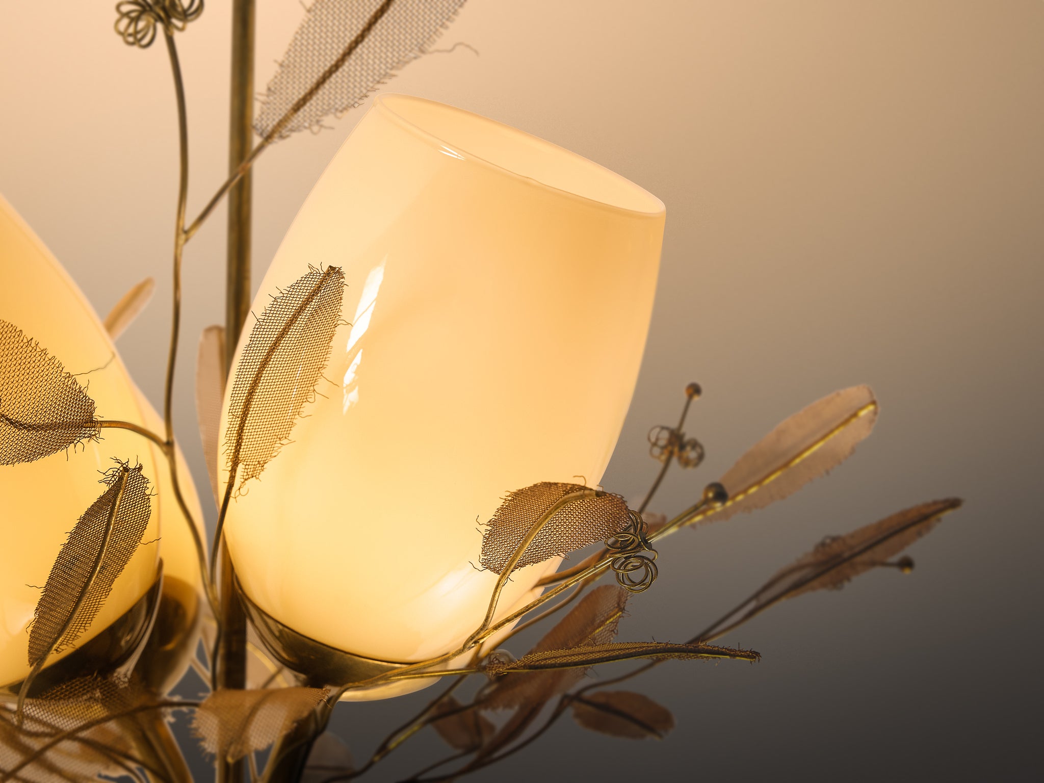 Paavo Tynell for Taito Oy 'Concerto' Chandelier in Brass and Beige Glass Lighting Morentz