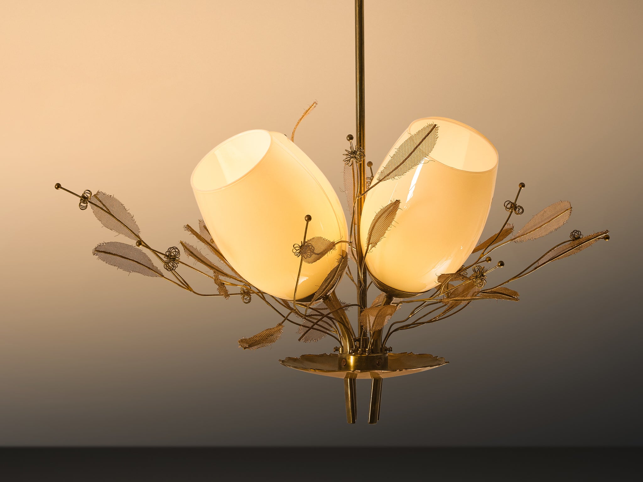 Paavo Tynell for Taito Oy 'Concerto' Chandelier in Brass and Beige Glass Lighting Morentz