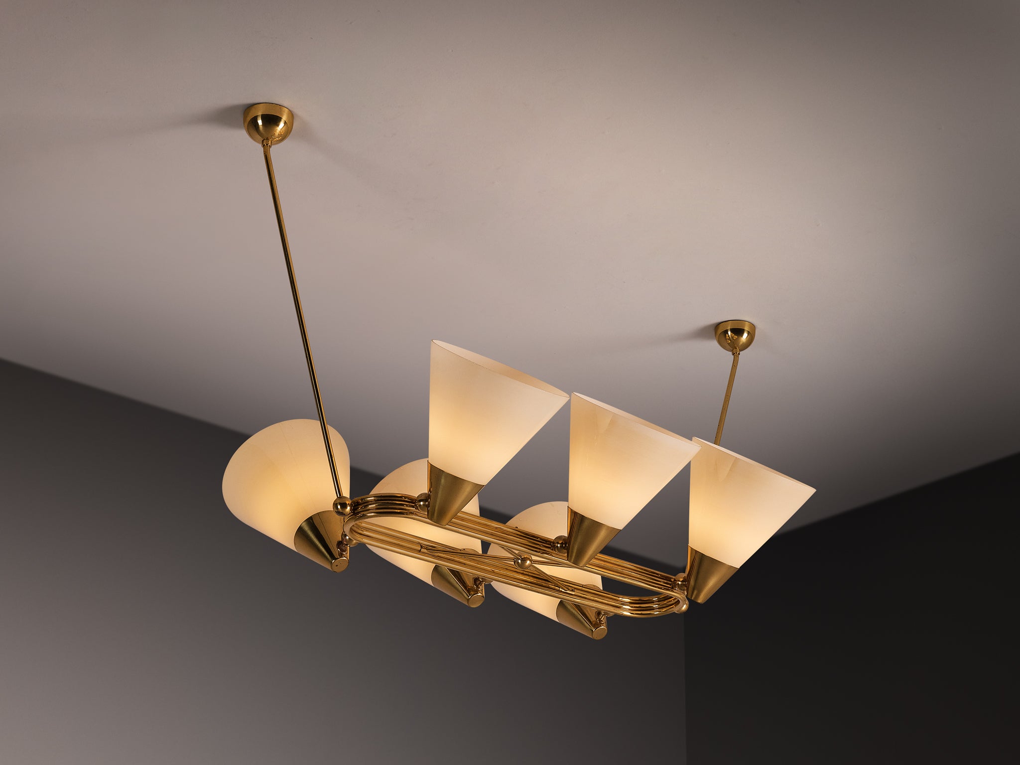 Rare Large Lisa Johansson-Pape for Orno Chandelier in Brass and Glass Lighting Morentz