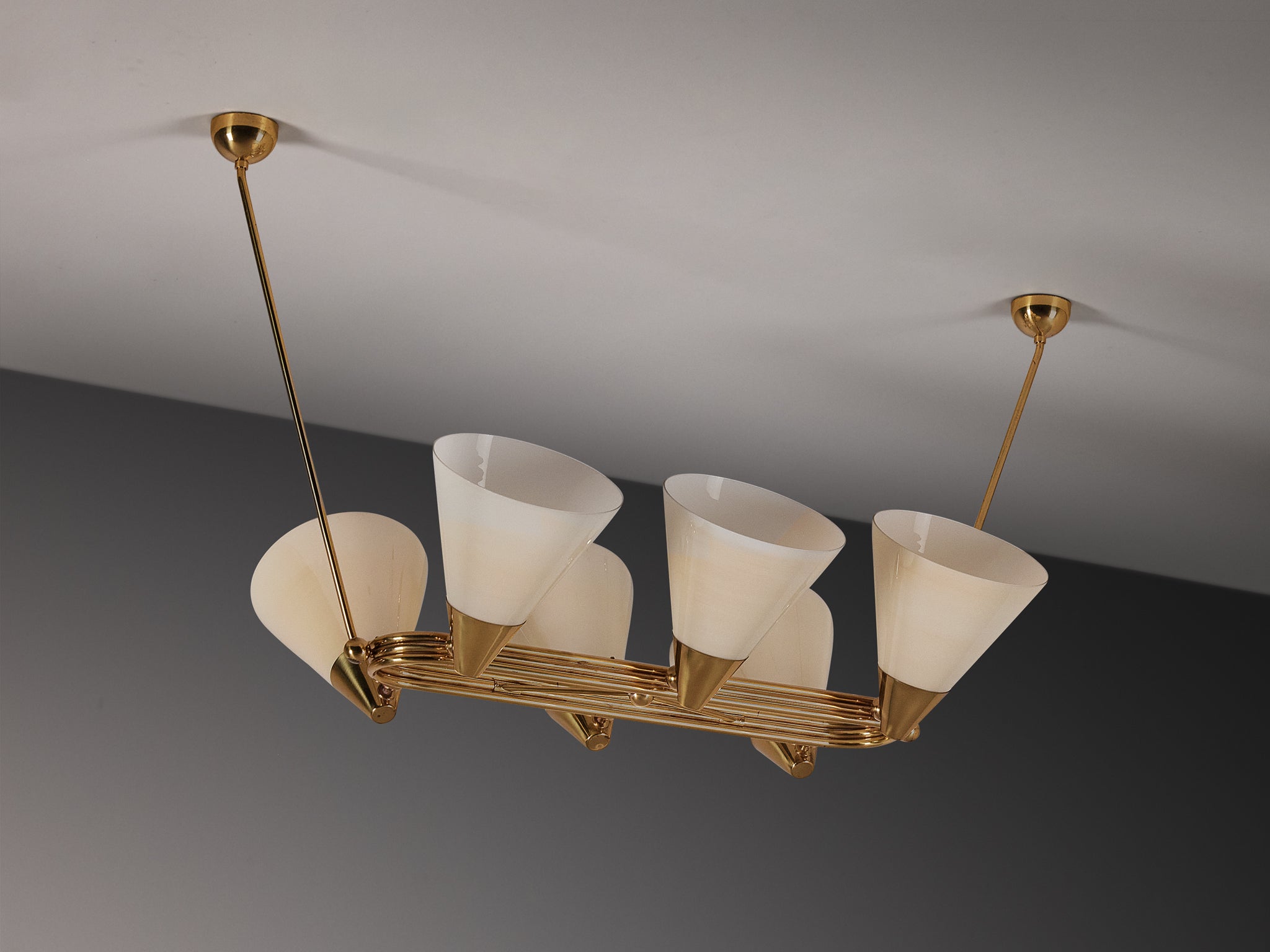 Rare Large Lisa Johansson-Pape for Orno Chandelier in Brass and Glass Lighting Morentz