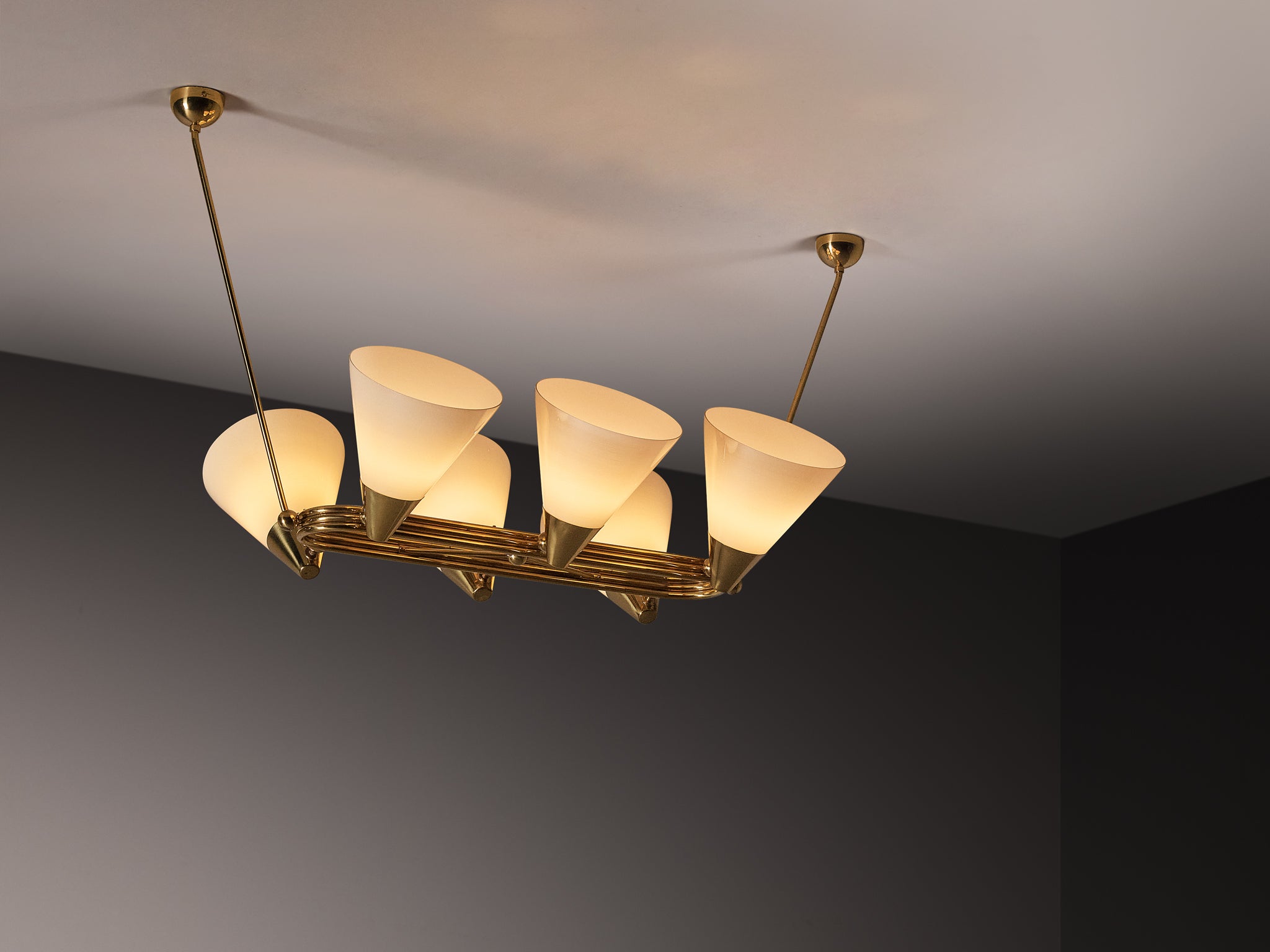 Rare Large Lisa Johansson-Pape for Orno Chandelier in Brass and Glass Lighting Morentz