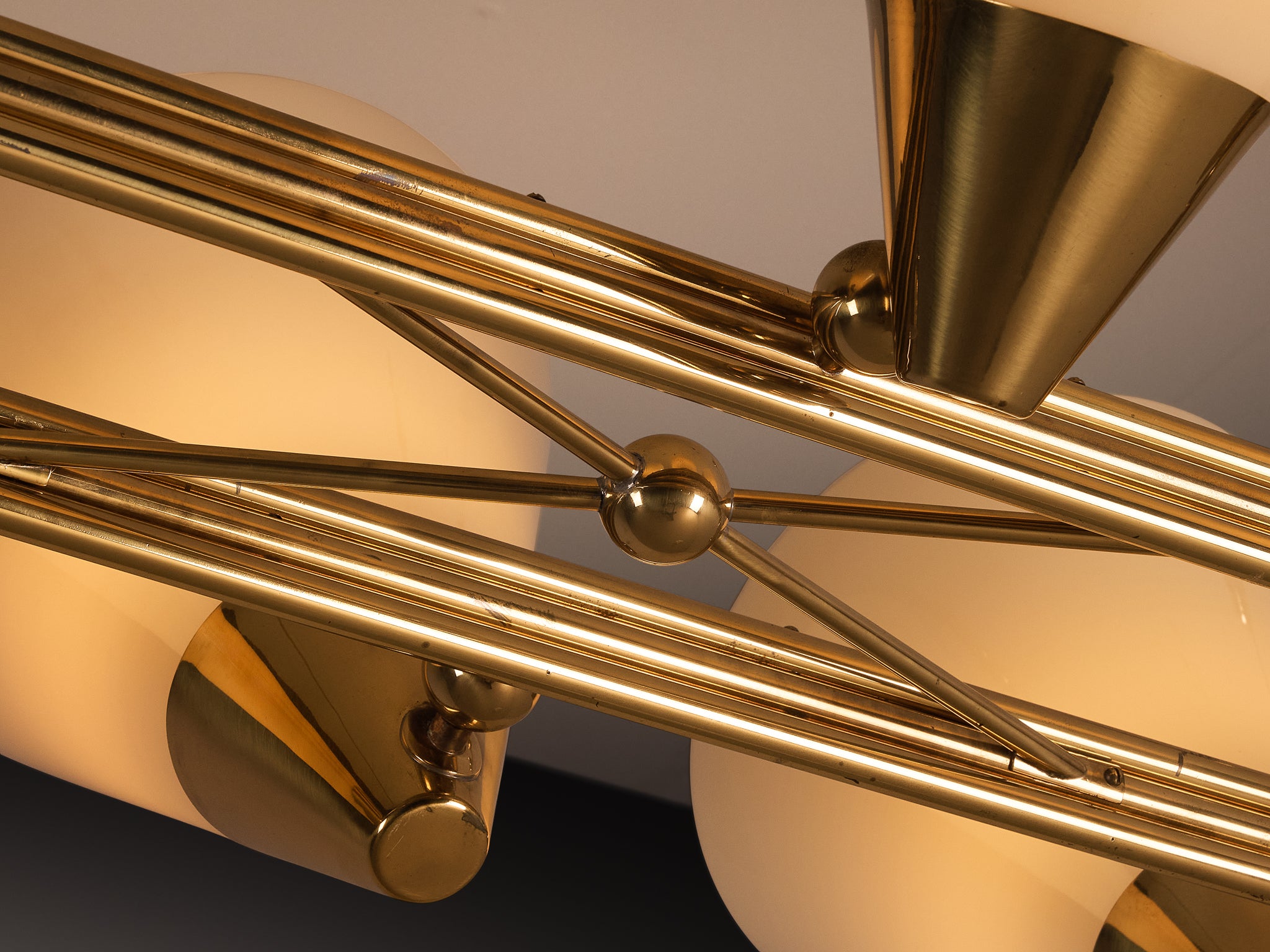 Rare Large Lisa Johansson-Pape for Orno Chandelier in Brass and Glass Lighting Morentz