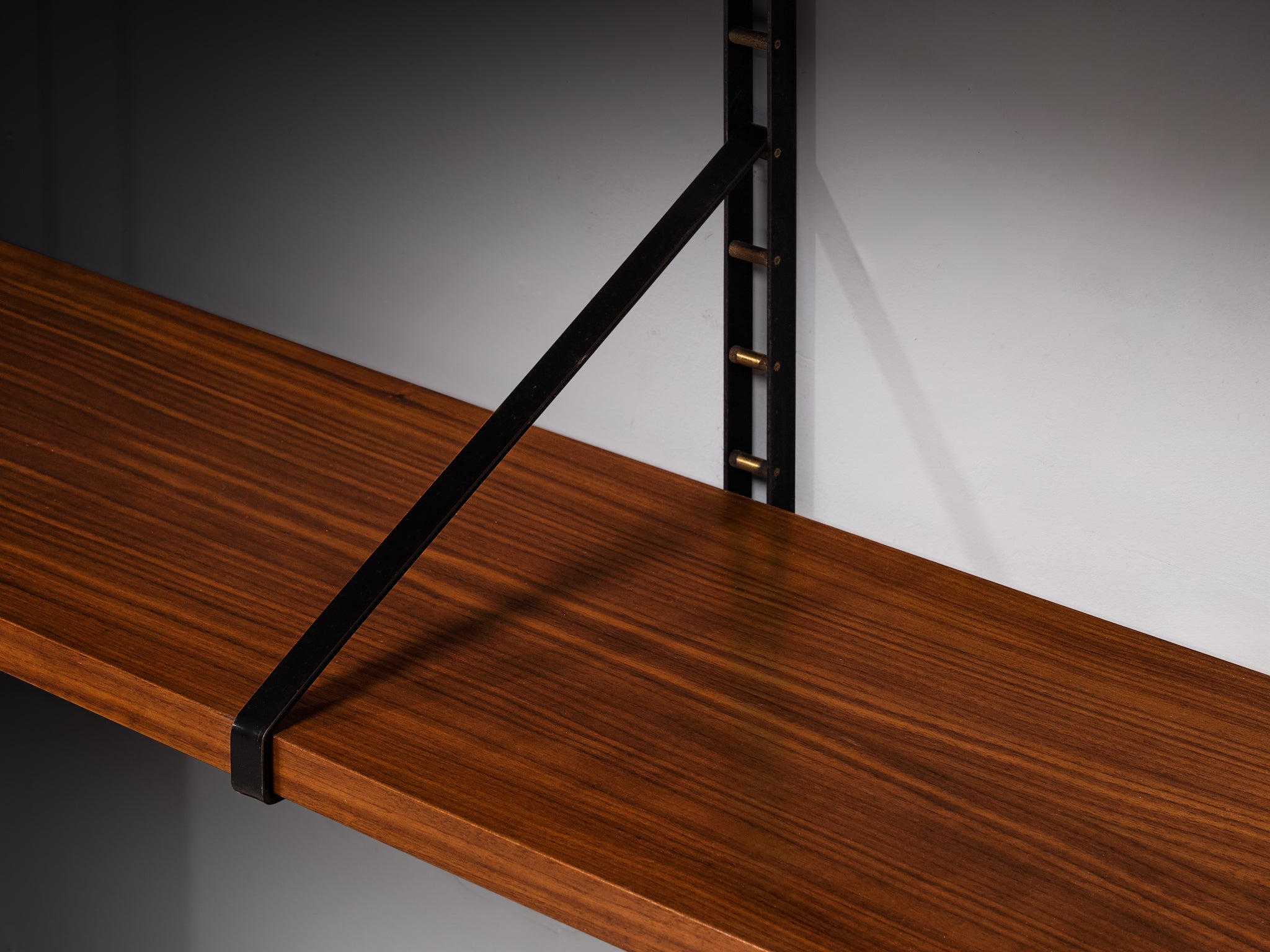 Large Italian Modular Wall Unit in Walnut, Brass and Steel 1960s Width 311cm/122in