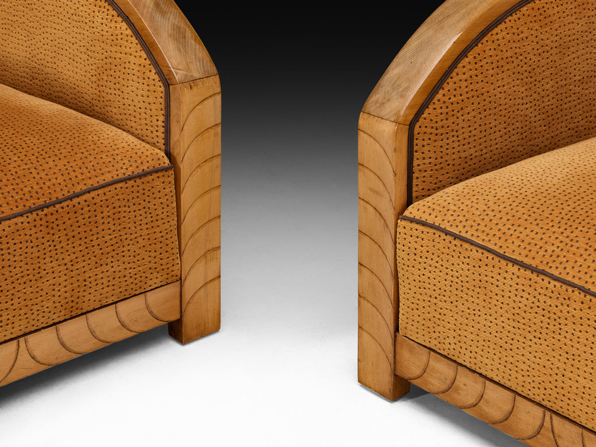 French Art Deco Pair of Lounge Chairs with Curved Armests Seating Morentz