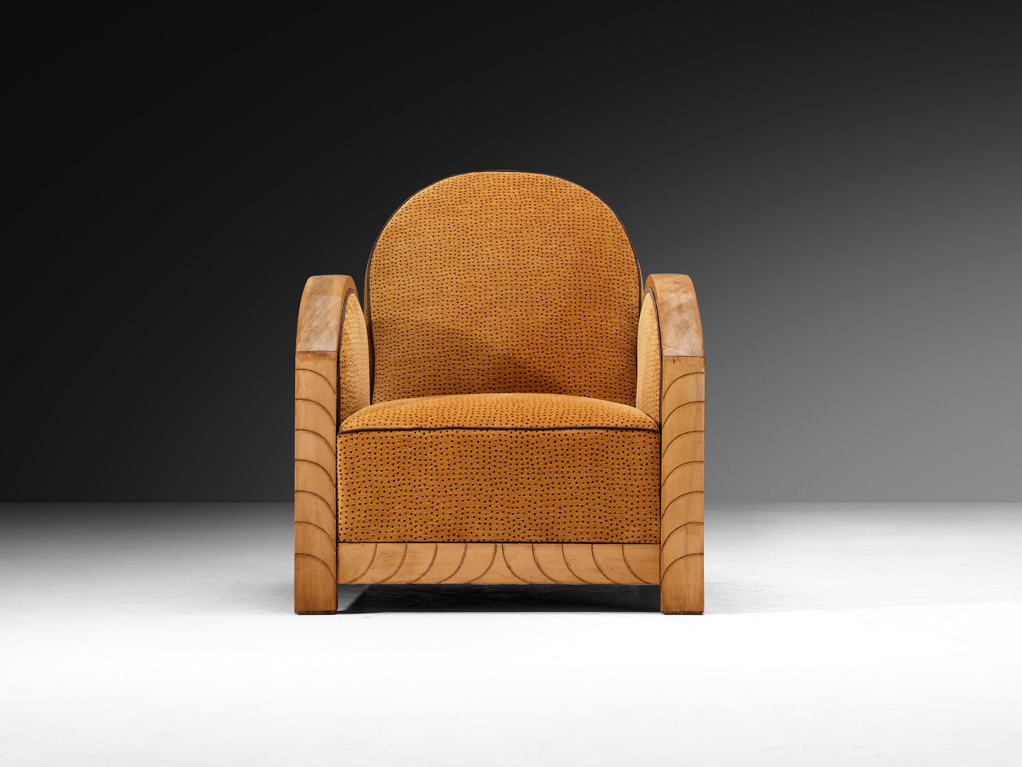 French Art Deco Pair of Lounge Chairs with Curved Armests Seating Morentz