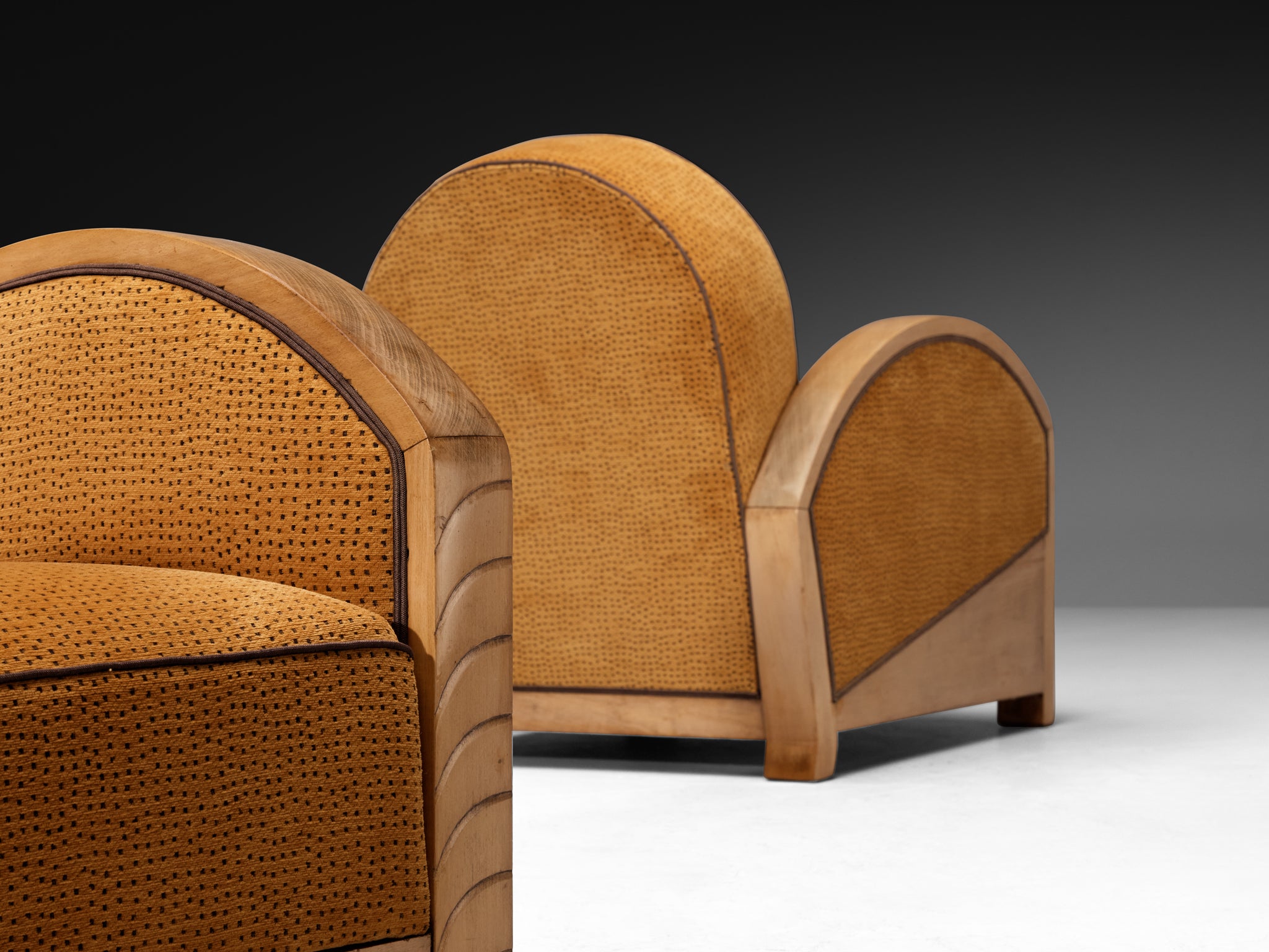 French Art Deco Pair of Lounge Chairs with Curved Armests Seating Morentz