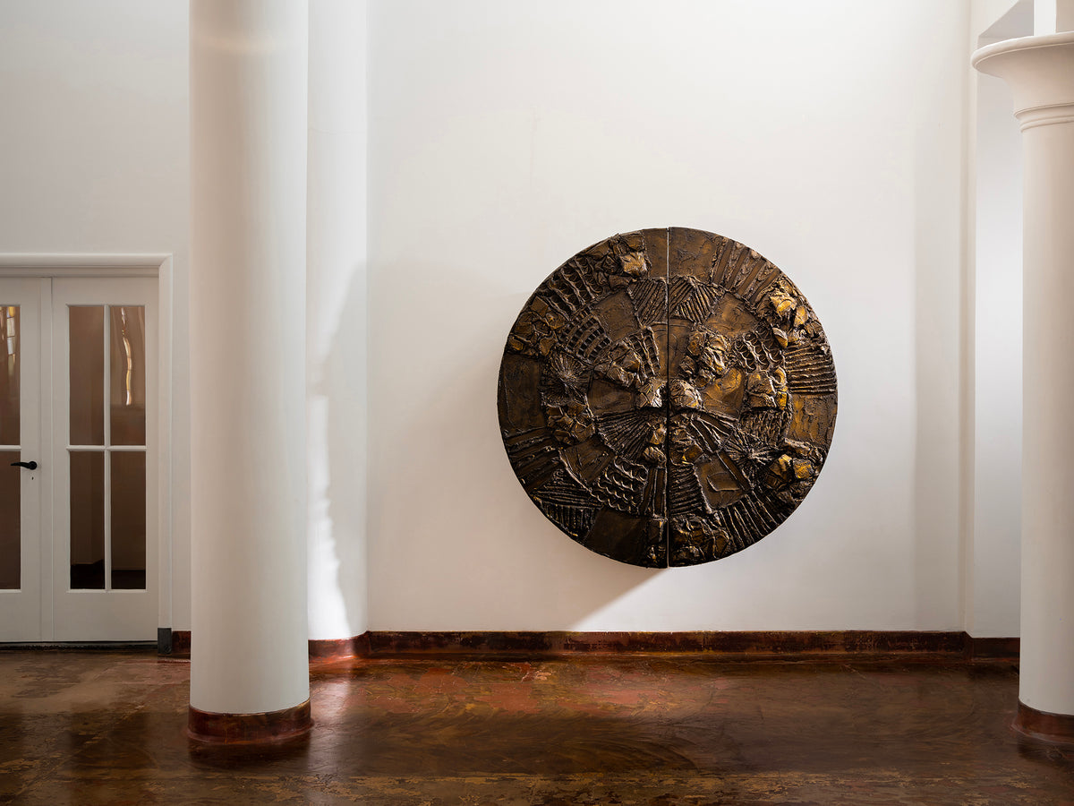 Paul Evans for Directional Large-Scaled Wall-Mounted 'PE 122' Bar Cabinet in Sculpted Bronze Case pieces and storage cabinets Morentz