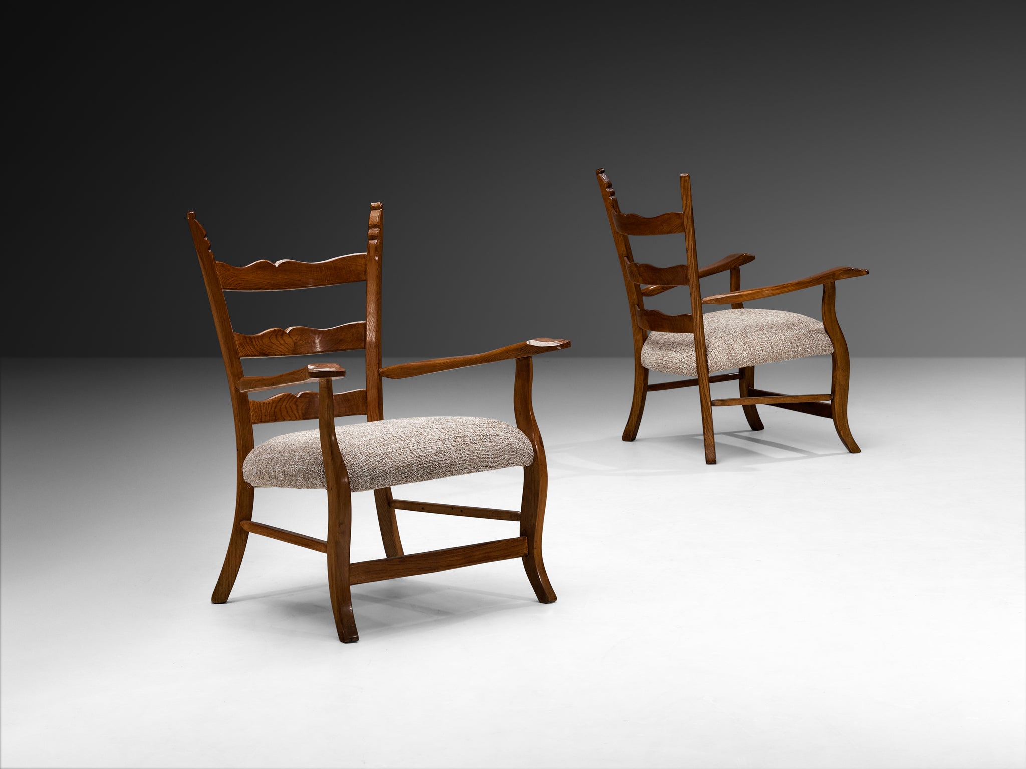 Pair of Rustic Modern Italian Armchairs in Chestnut Wood