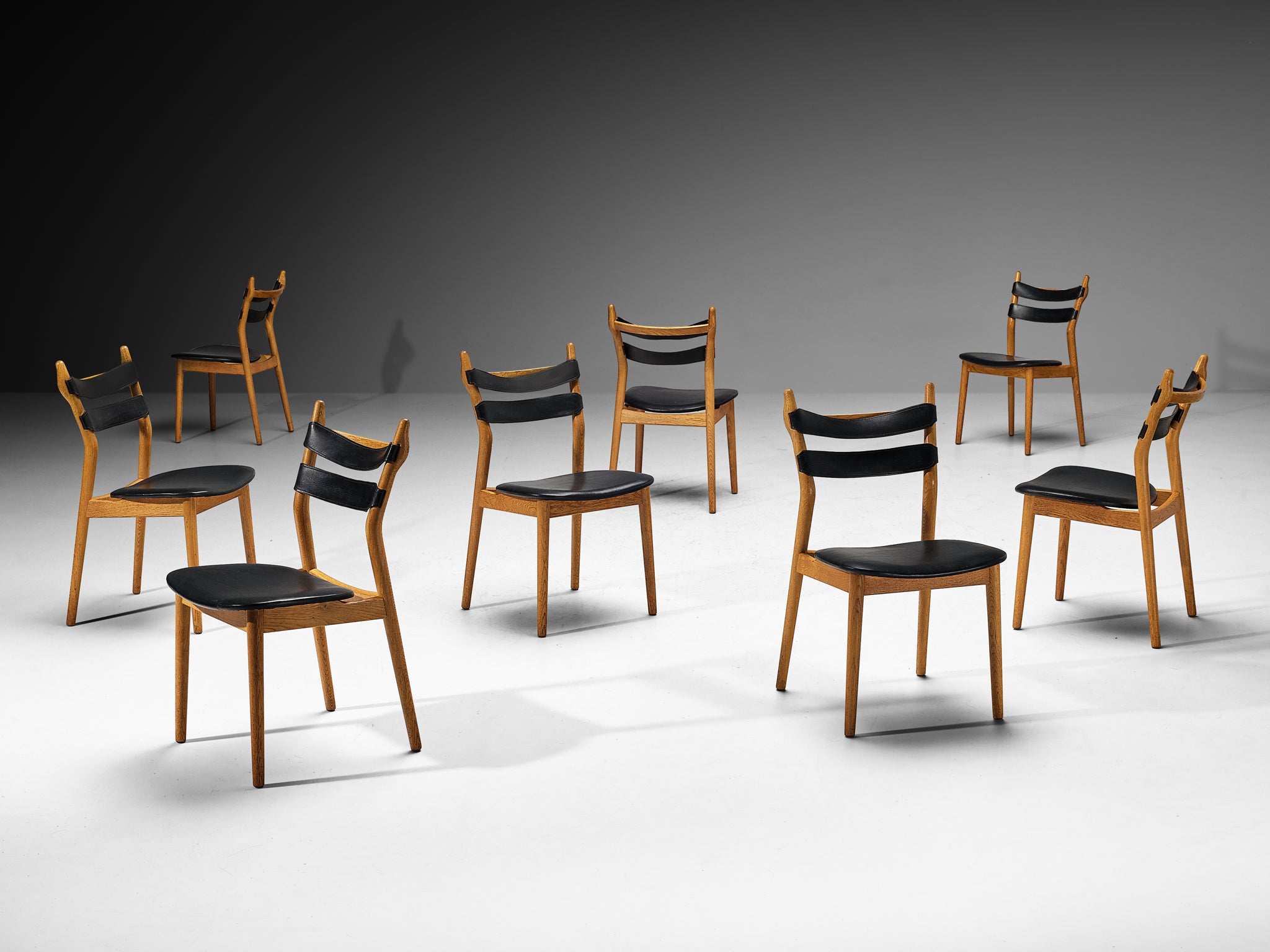 Helge Sibast for Sibast Rare Set of Fourteen Dining Chairs in Oak and Leather Seating Morentz