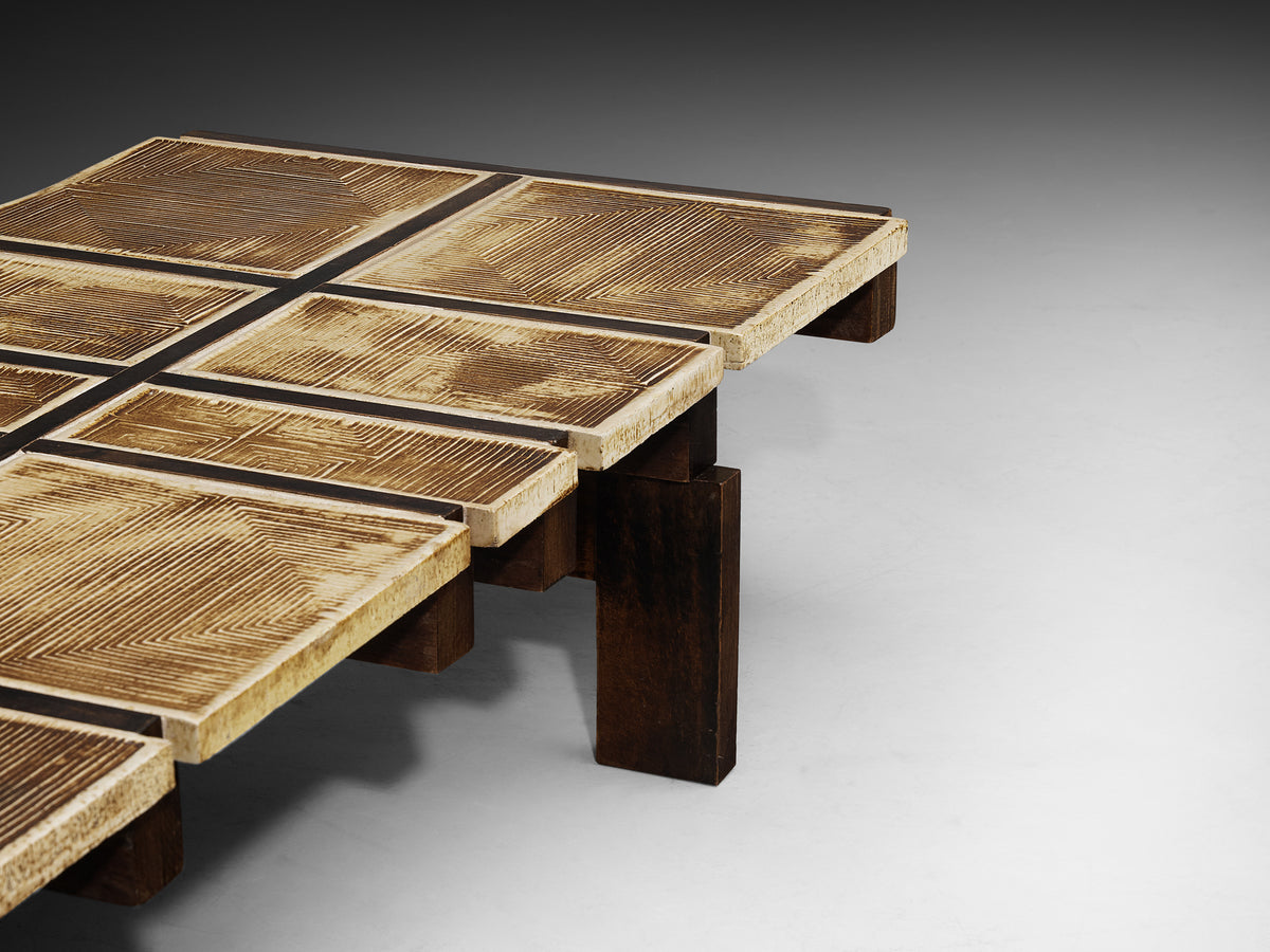 Roger Capron Rare 'Alouette' Coffee Table in Ceramic Tiles and Wood Tables Morentz