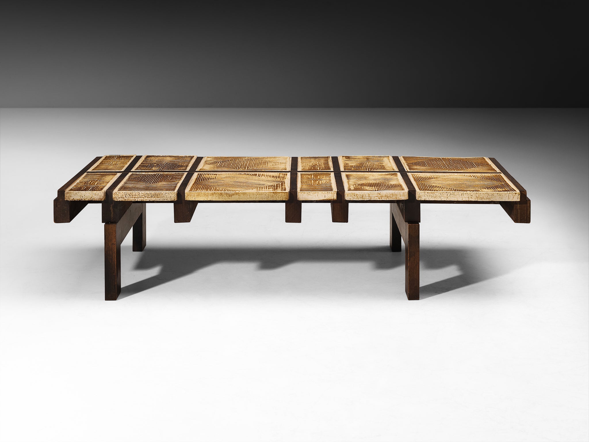 Roger Capron Rare 'Alouette' Coffee Table in Ceramic Tiles and Wood Tables Morentz