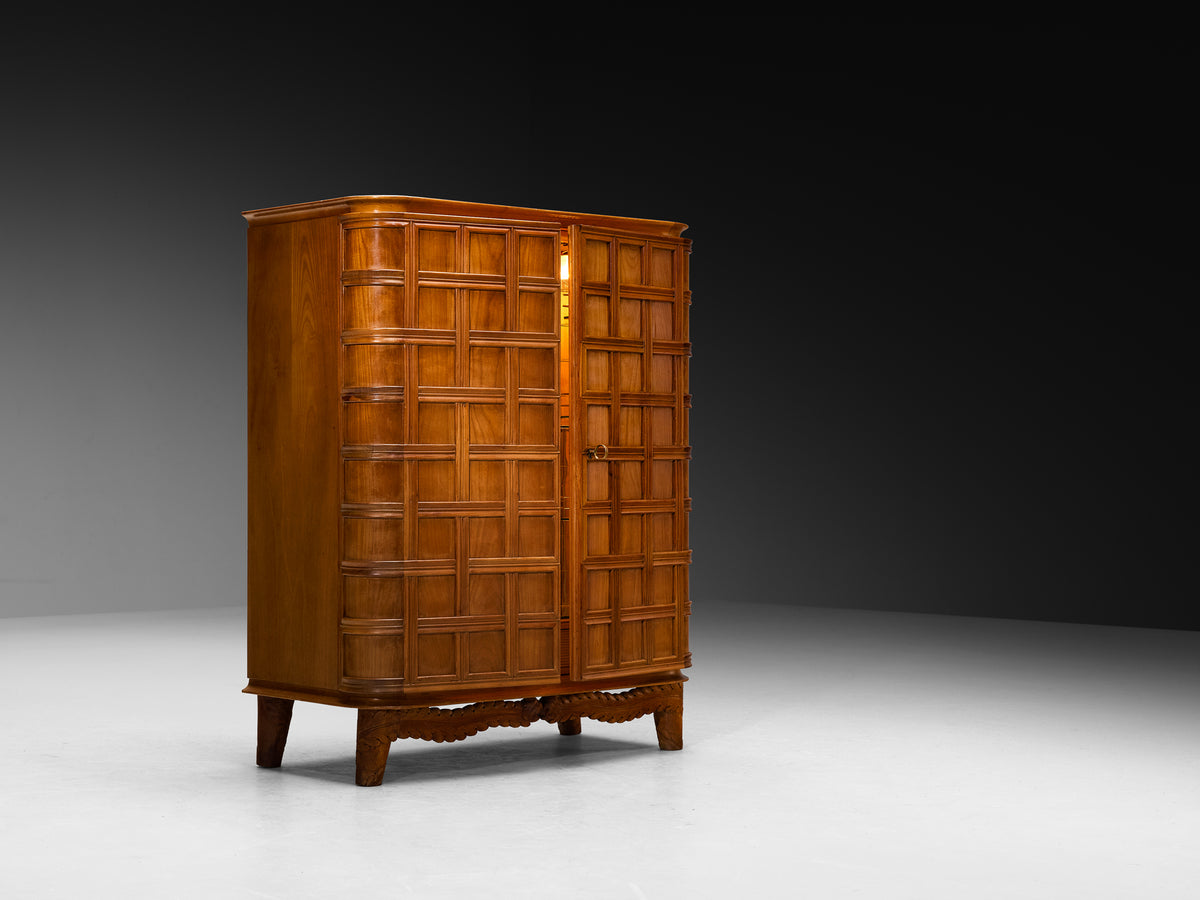 Fratelli Barni Mobili d'Arte Seveso Art Deco Bar Cabinet in Cherry Brass and Glass