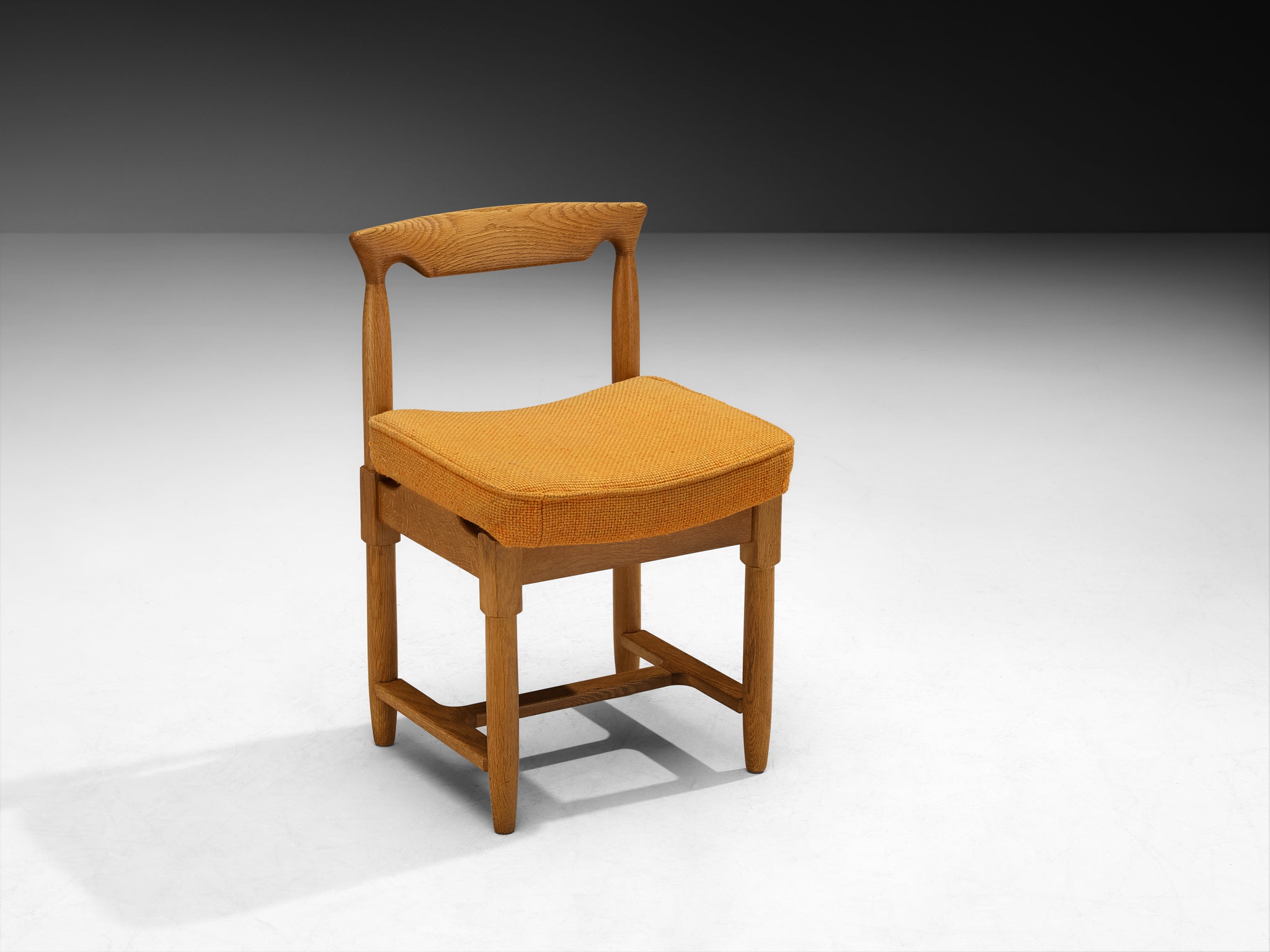 Guillerme & Chambron Set of Four Dining Chairs in Oak and Orange Wool Seating Morentz