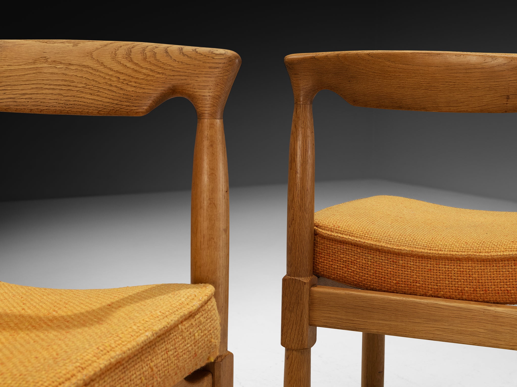 Guillerme & Chambron Set of Four Dining Chairs in Oak and Orange Wool Seating Morentz