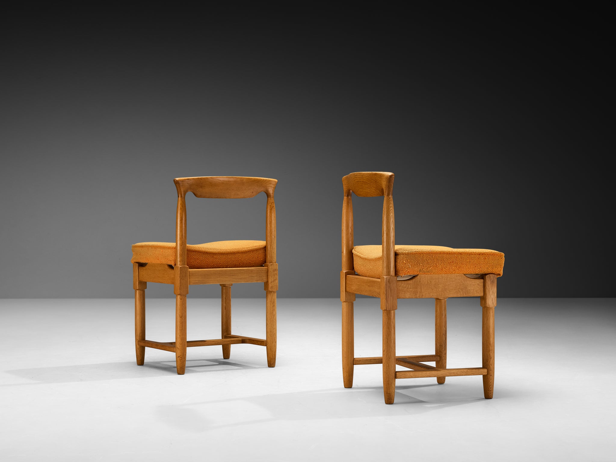 Guillerme & Chambron Set of Four Dining Chairs in Oak and Orange Wool Seating Morentz