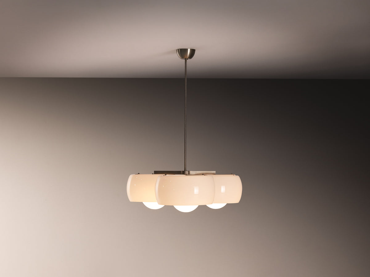 Vico Magistretti for Artemide 'Triclinio' Chandelier in Opaline Glass Lighting Morentz