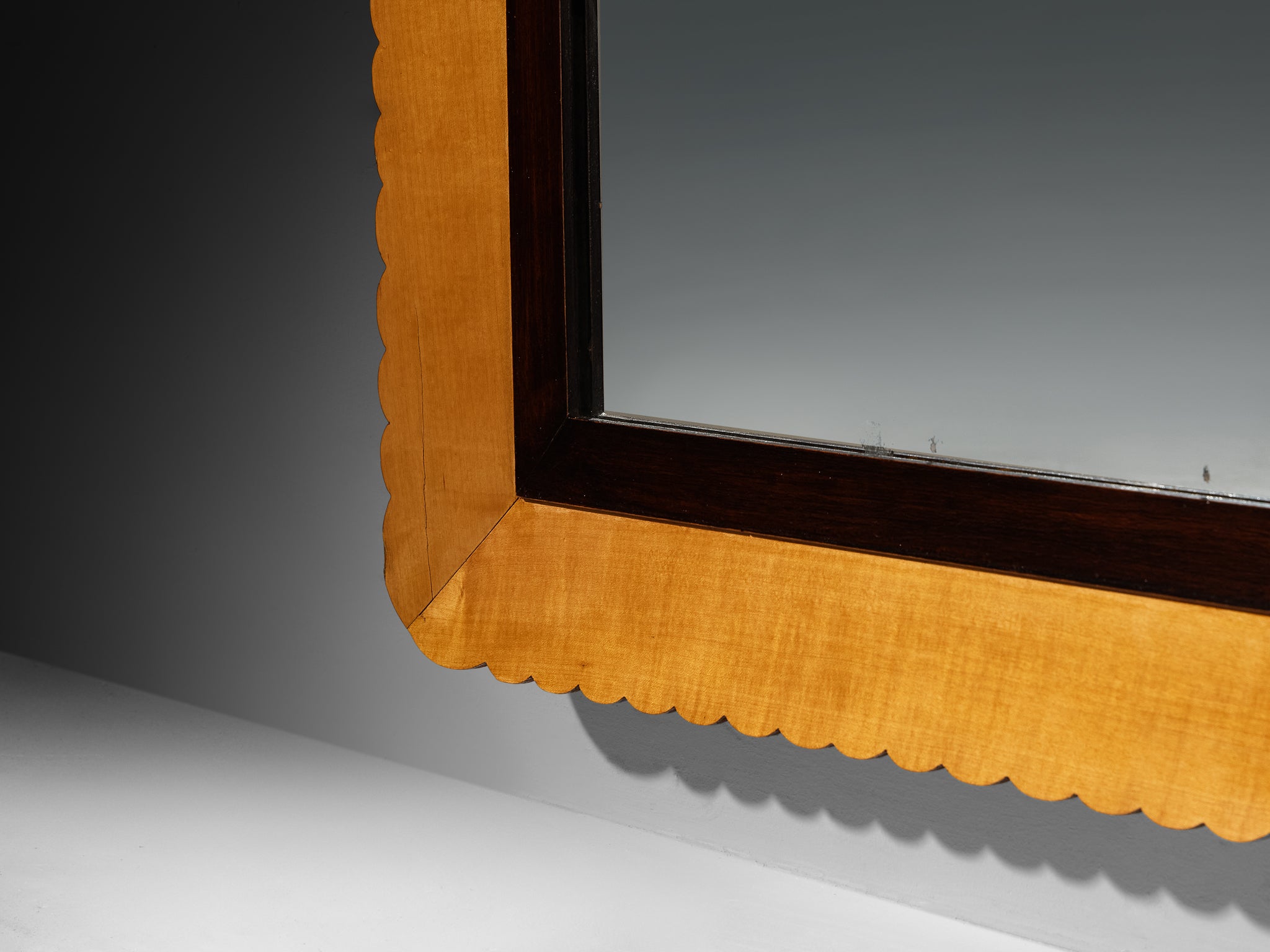 Italian 1950s Mid-Century Modern Large Wall Mirror in Elm 202cm/79.53in. Mirrors Morentz